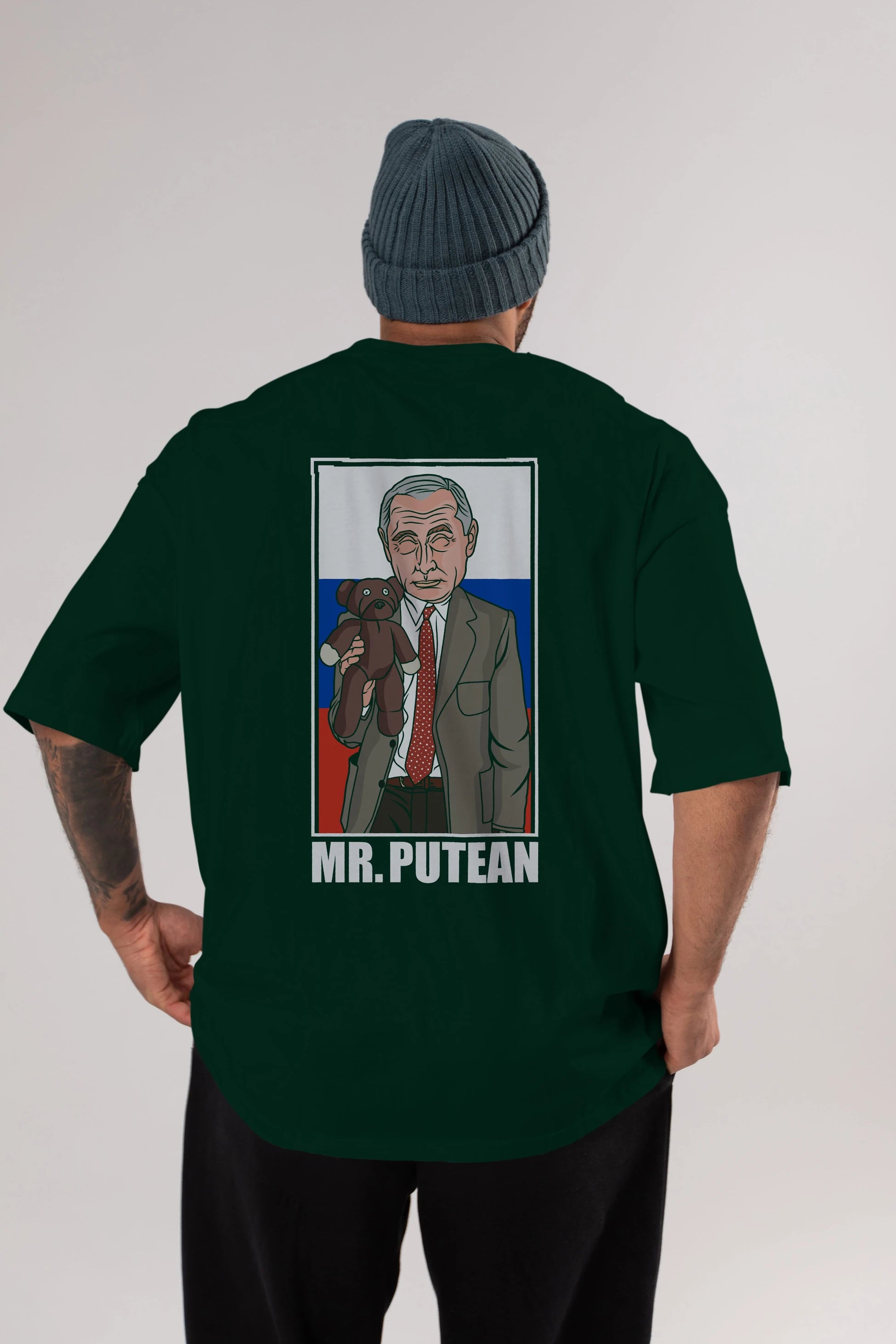Mr Putean Arka Baskılı Oversize t-shirt Erkek Kadın Unisex %100 Pamuk tişort