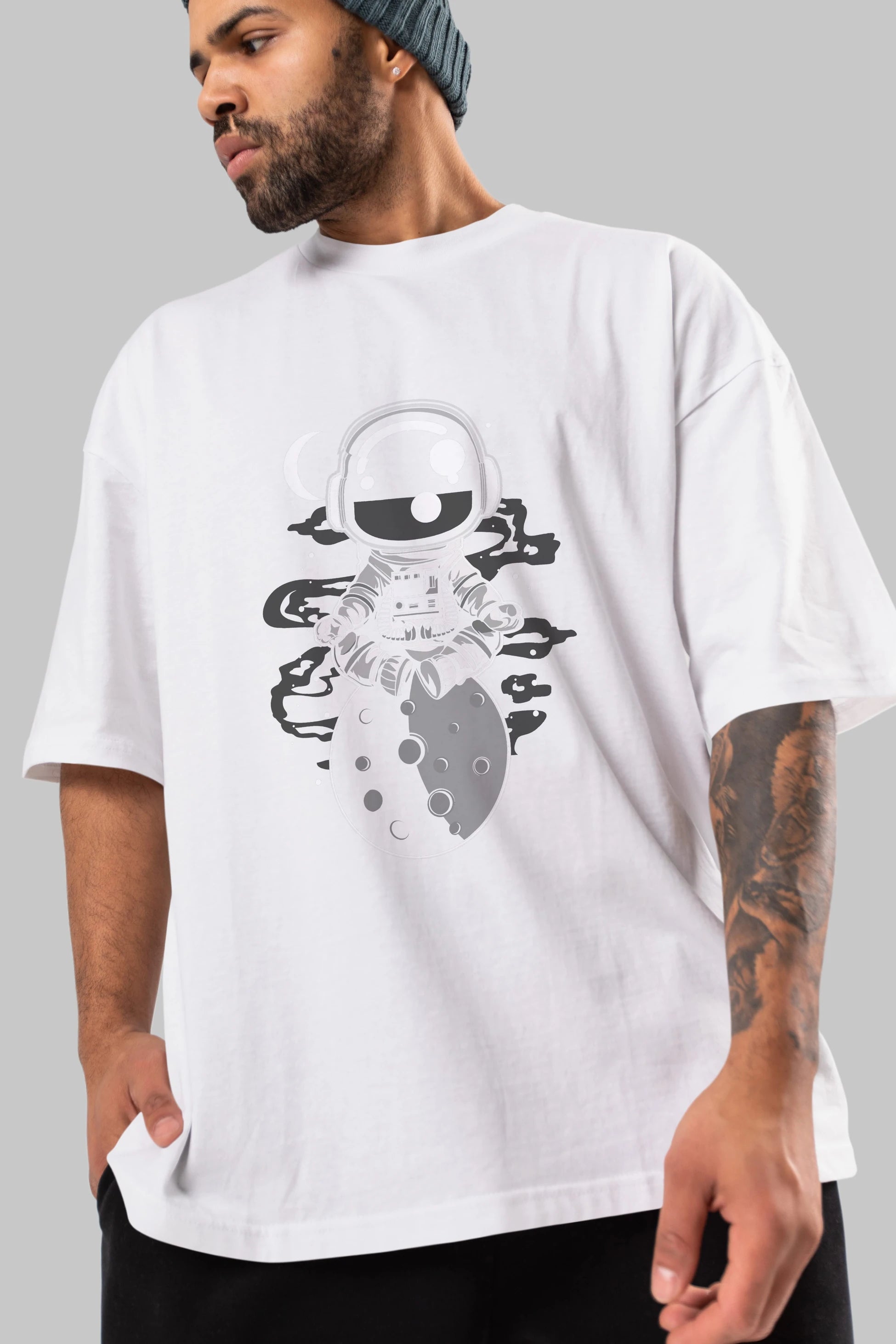 Astronaut Yoga Ön Baskılı Oversize t-shirt Erkek Kadın Unisex