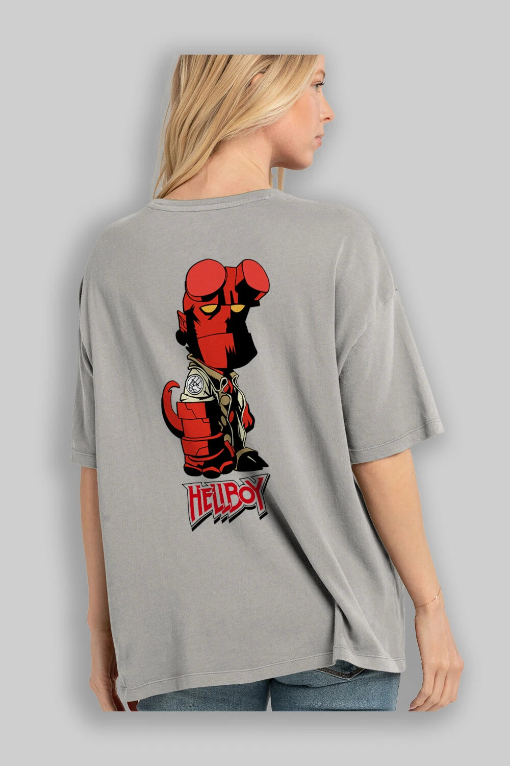 Hellboy (1) Arka Baskılı Oversize t-shirt Erkek Kadın Unisex %100 Pamuk Bisiklet Yaka tişort