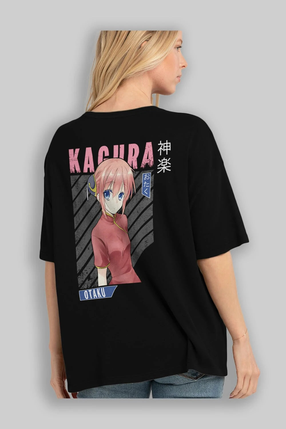 Kagura GINTAMA Anime Arka Baskılı Oversize t-shirt Erkek Kadın Unisex