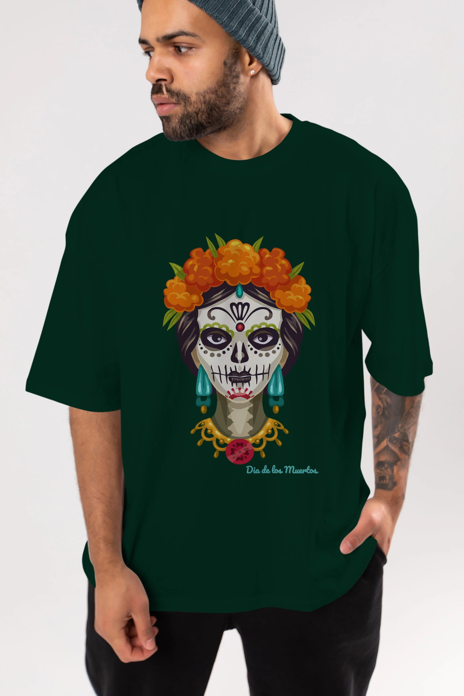 Dia de los Muertos 2 Ön Baskılı Oversize t-shirt Erkek Kadın Unisex
