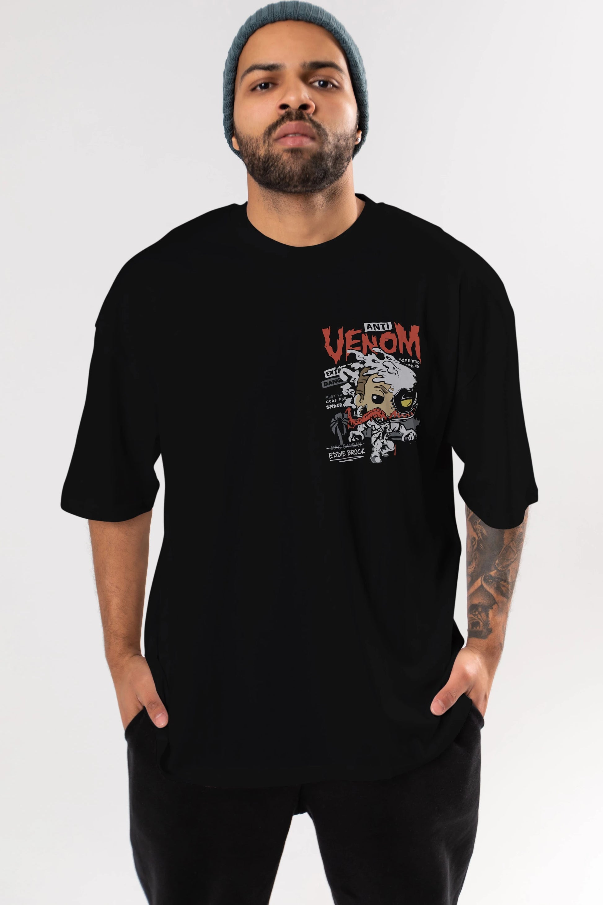 Venom (9) Ön Sol Baskılı Oversize t-shirt Erkek Kadın Unisex %100 Pamuk Bisiklet Yaka tişort