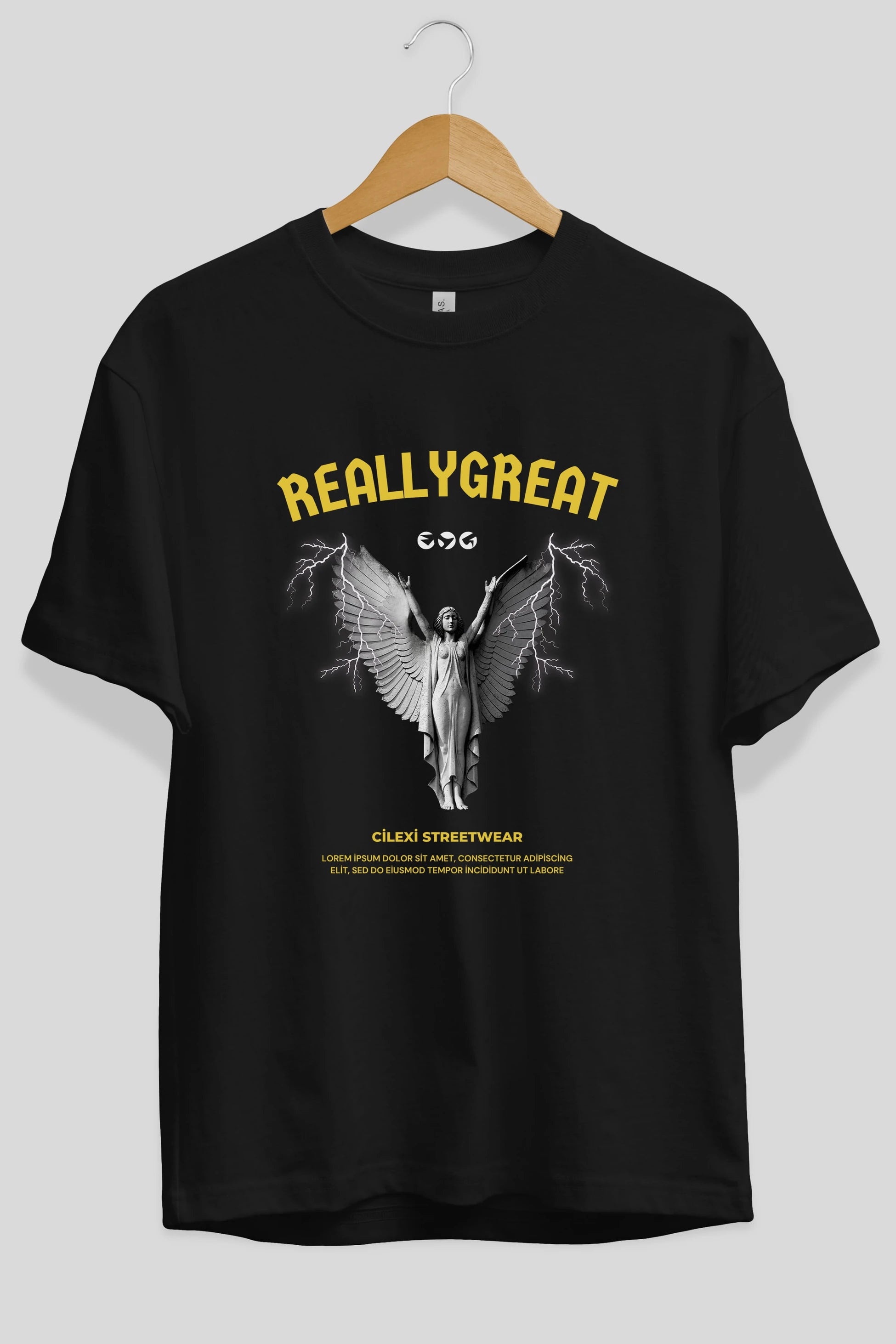 Reallygreat Angel Ön Baskılı Oversize t-shirt Erkek Kadın Unisex