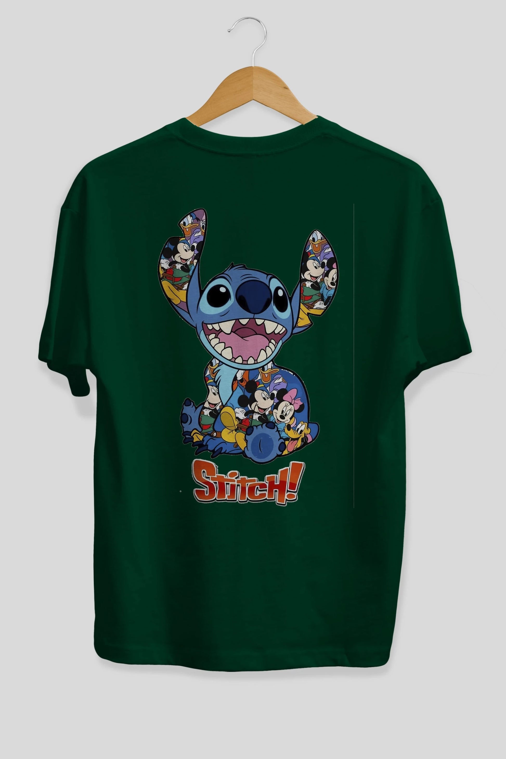 Stitch Arka Baskılı Oversize t-shirt Erkek Kadın Unisex %100 Pamuk Bisiklet Yaka tişort