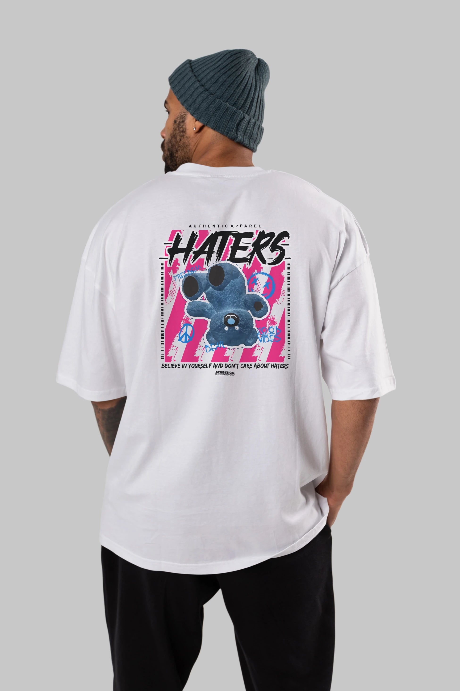 Haters Bear Arka Baskılı Oversize t-shirt Erkek Kadın Unisex