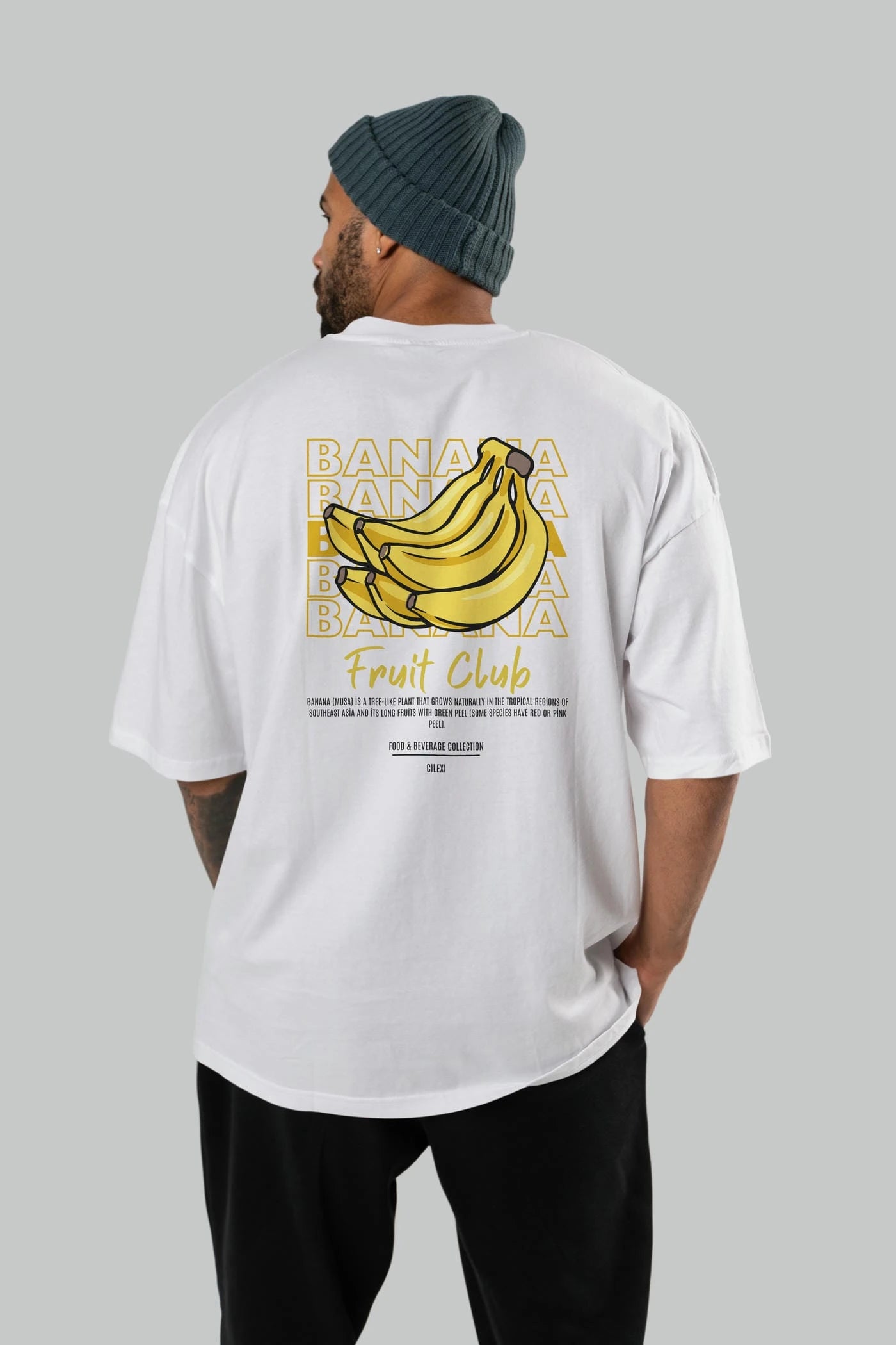 Banana Arka Baskılı Oversize t-shirt Erkek Kadın Pamuk Bisiklet Yaka tişort