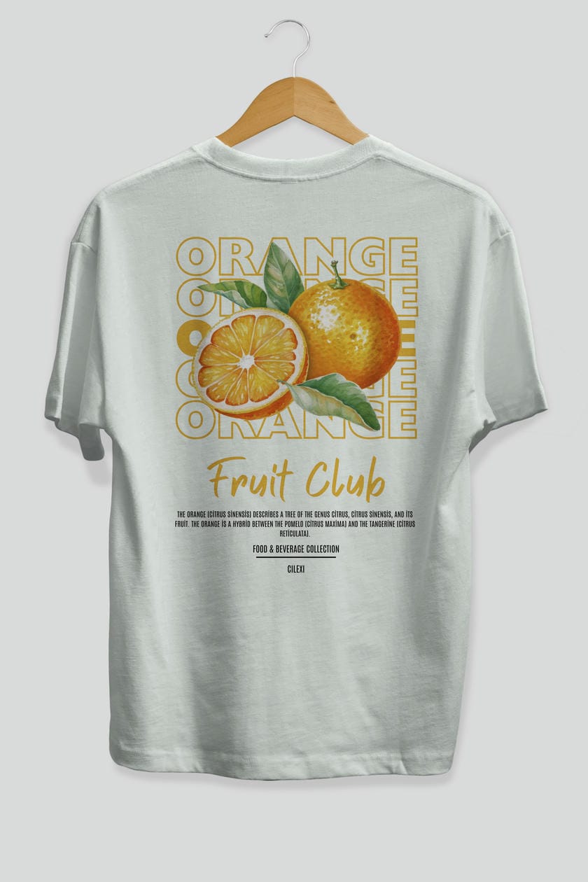 Orange Arka Baskılı Oversize t-shirt Erkek Kadın Pamuk Bisiklet Yaka tişort