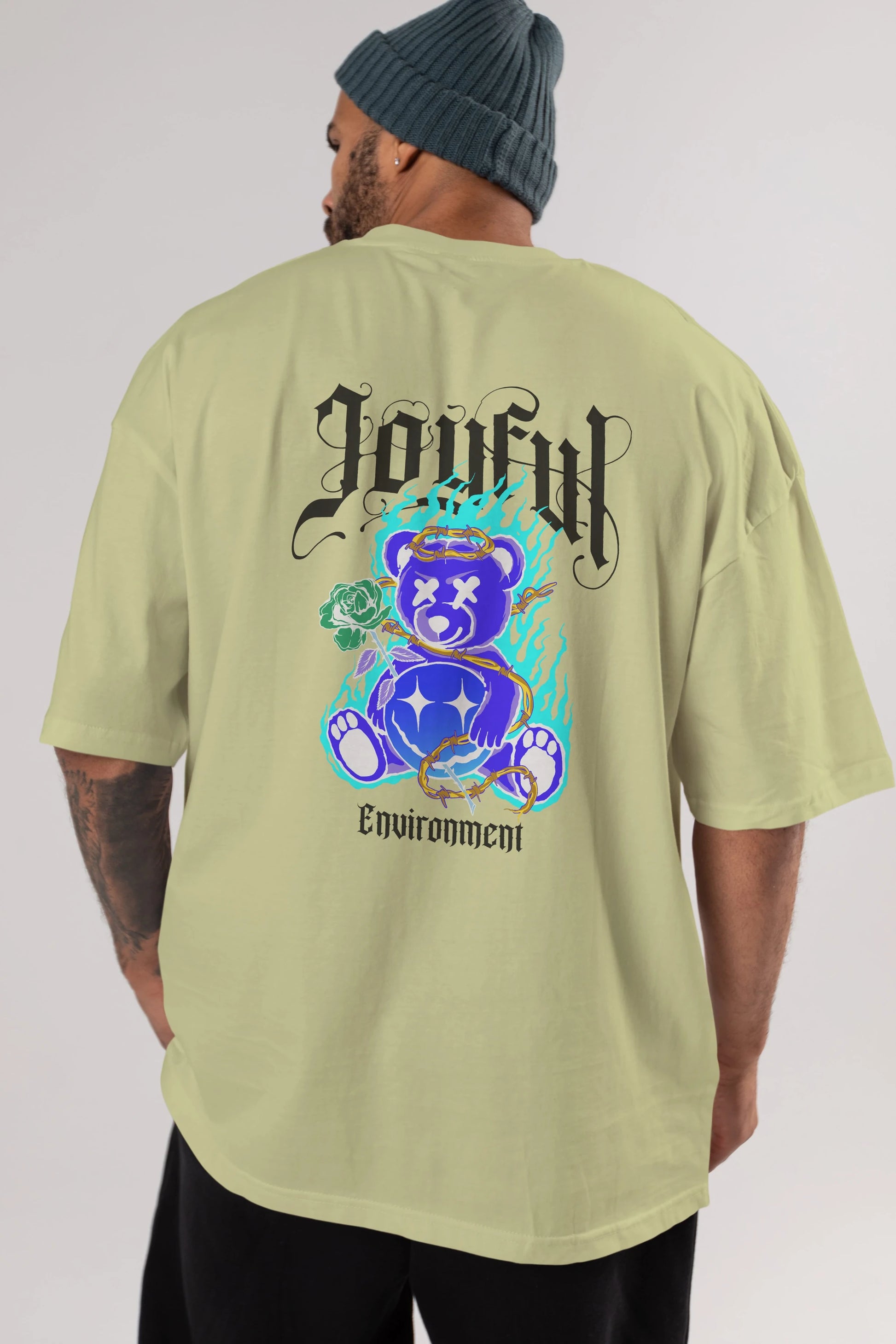 Joyful Bear Arka Baskılı Oversize t-shirt Erkek Kadın Unisex