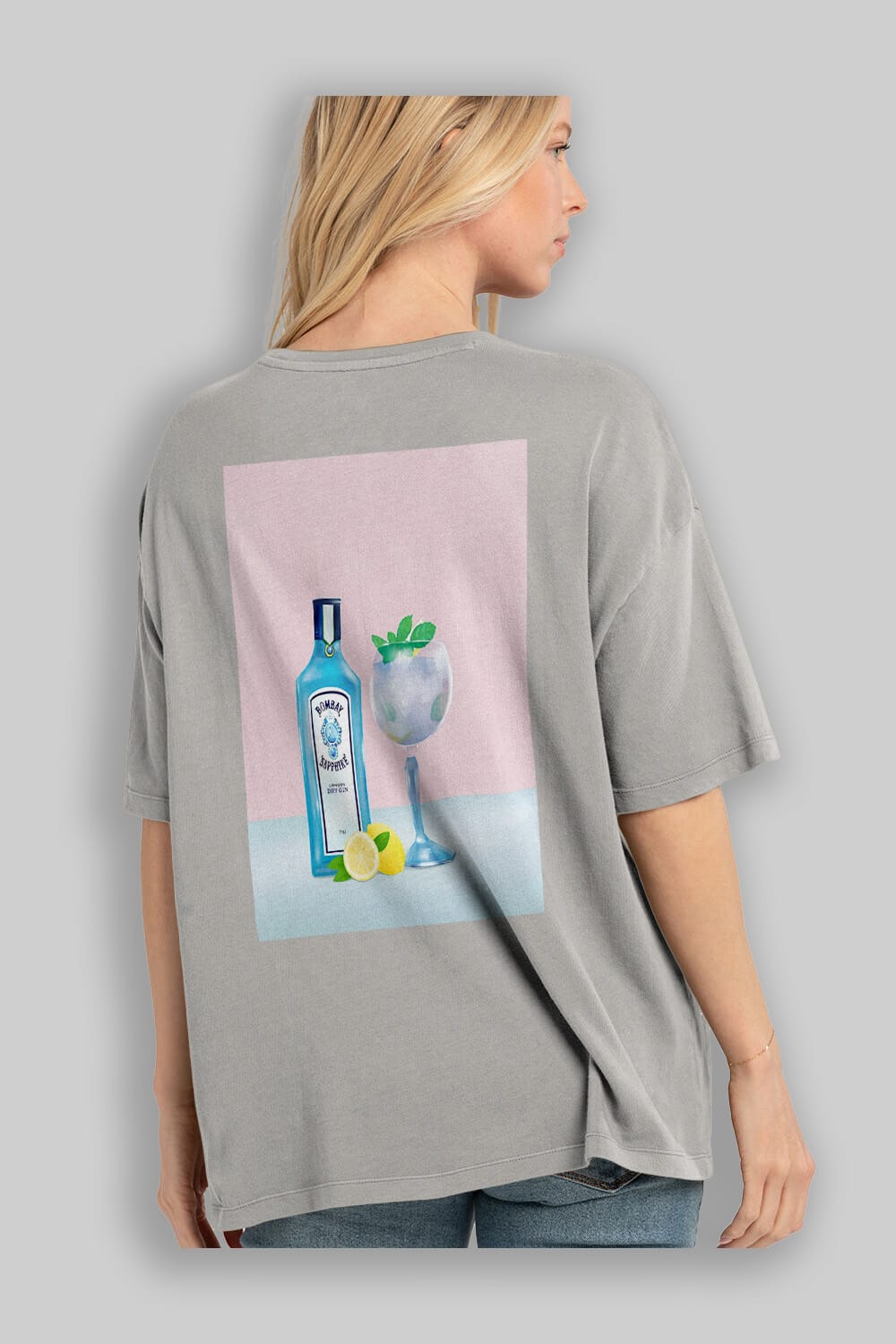 Bombay Sapphire Dry Gin Arka Baskılı Oversize t-shirt Erkek Kadın Unisex %100 Pamuk Bisiklet Yaka tişort