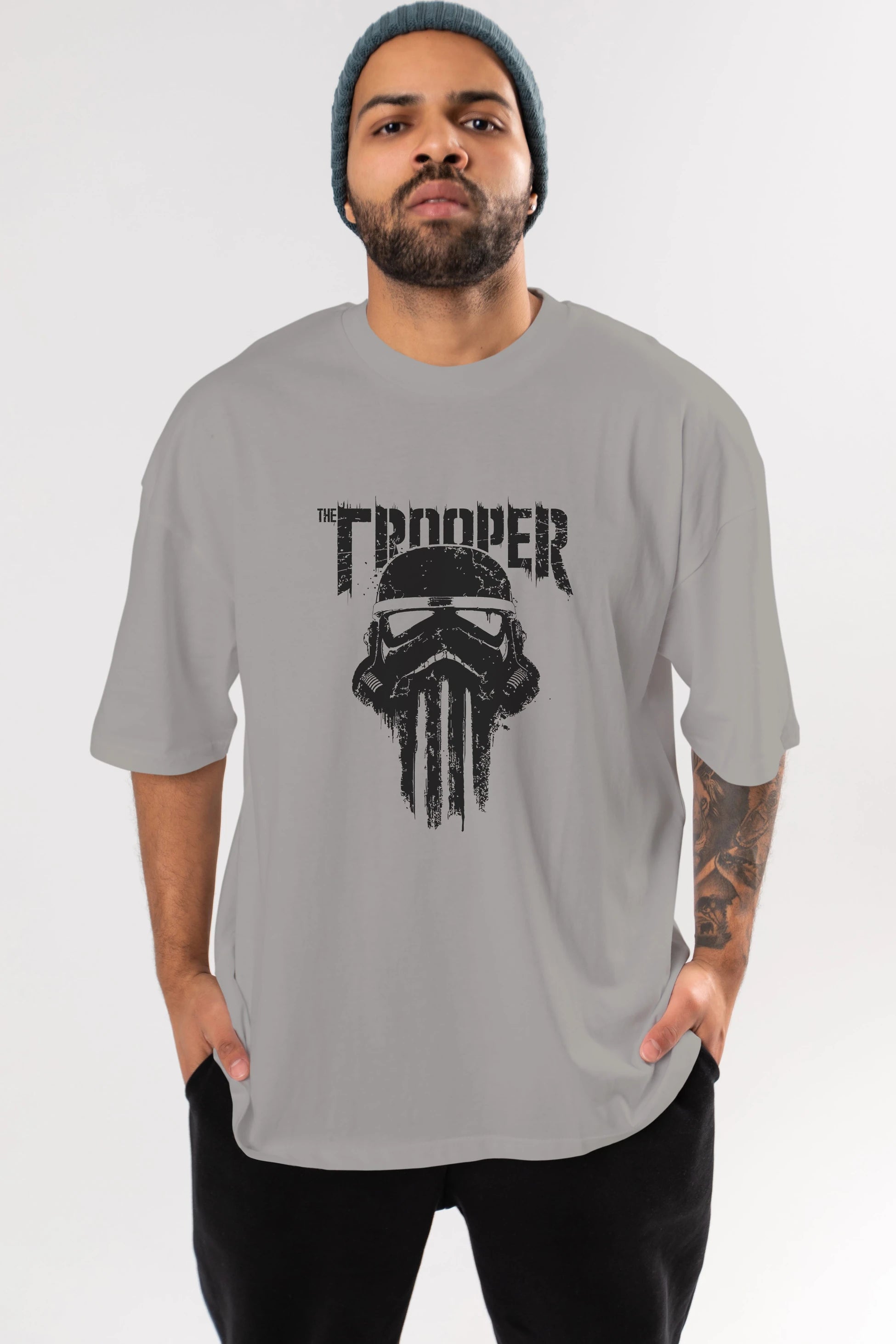 The Trooper Ön Baskılı Oversize t-shirt Erkek Kadın Unisex %100 Pamuk Bisiklet Yaka tişort