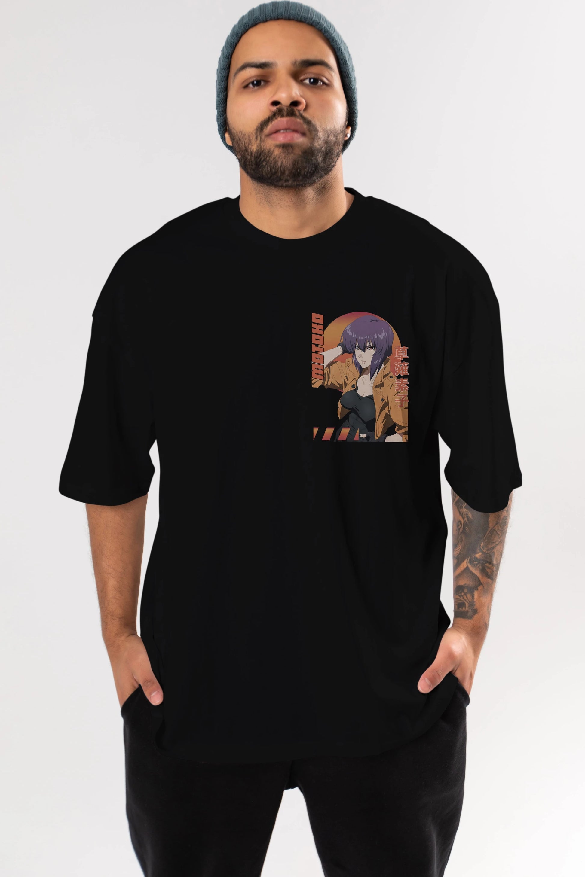 Motoko Kusanagi 9 Ön Sol Baskılı Oversize t-shirt Erkek Kadın Unisex %100 Pamuk Bisiklet Yaka tişort