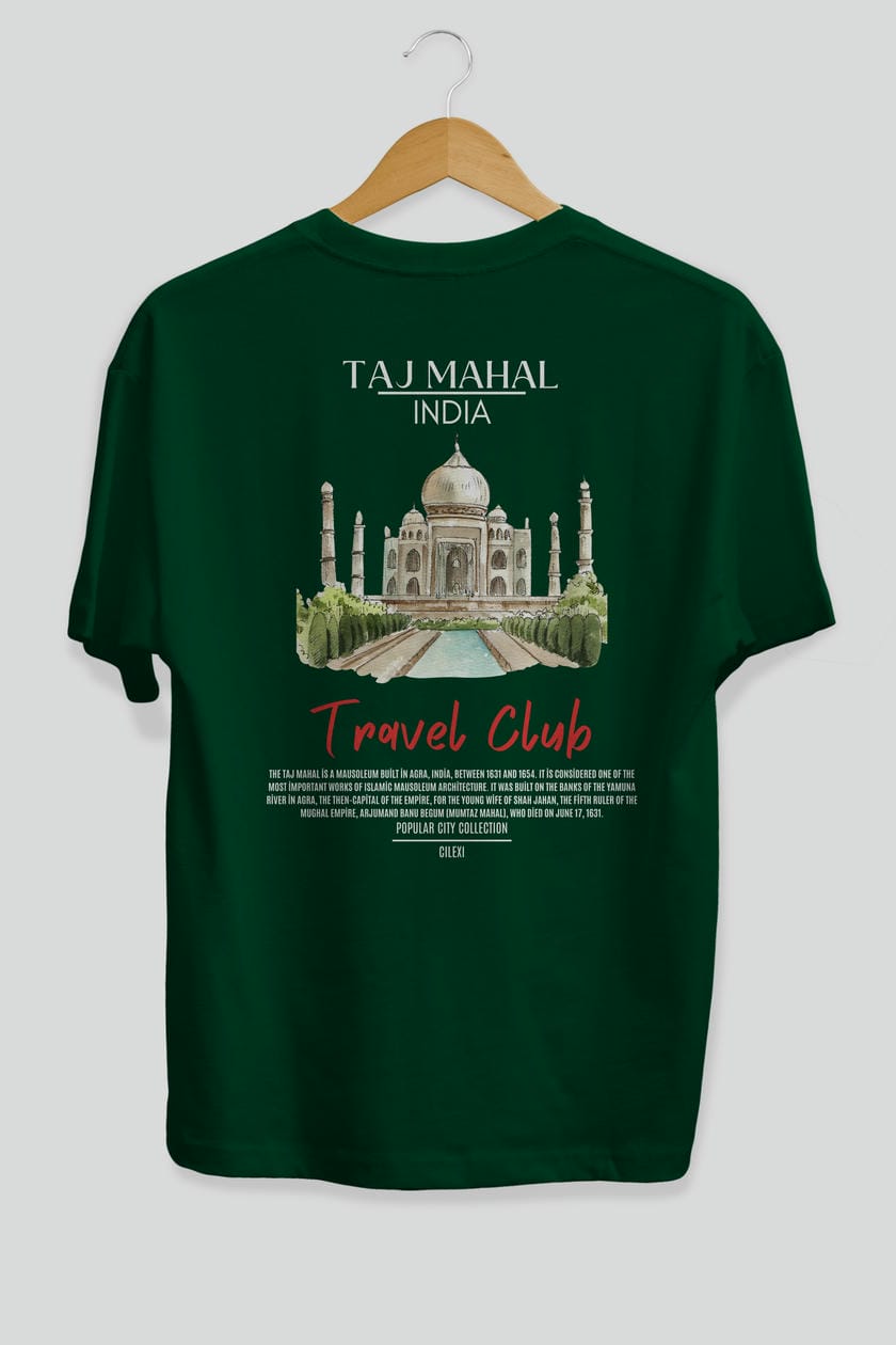 Taj Mahal İndia Arka Baskılı Oversize t-shirt Erkek Kadın Pamuk Bisiklet Yaka tişort
