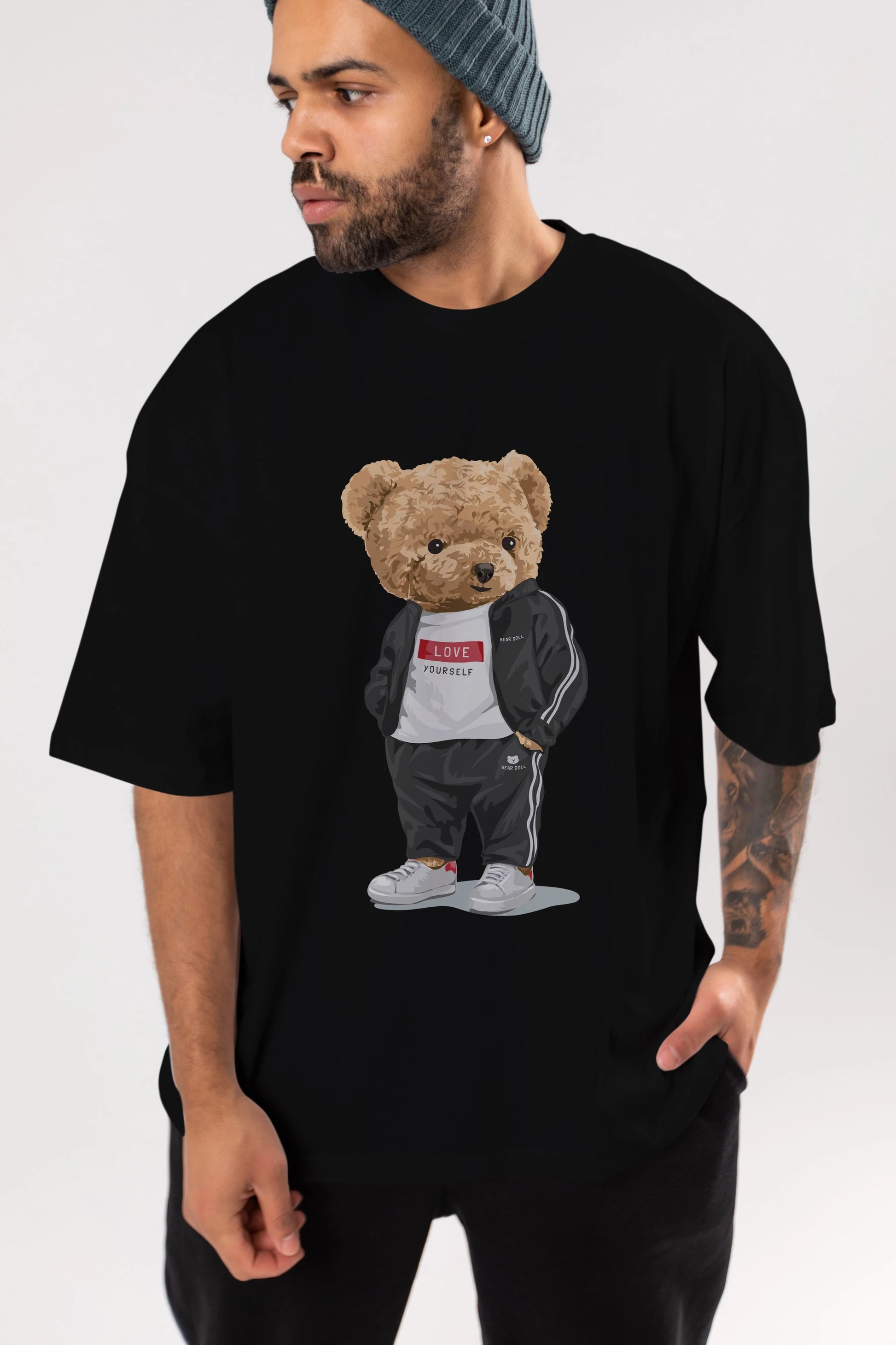 Teddy Bear Love Yourself Ön Baskılı Oversize t-shirt Erkek Kadın Unisex %100 Pamuk