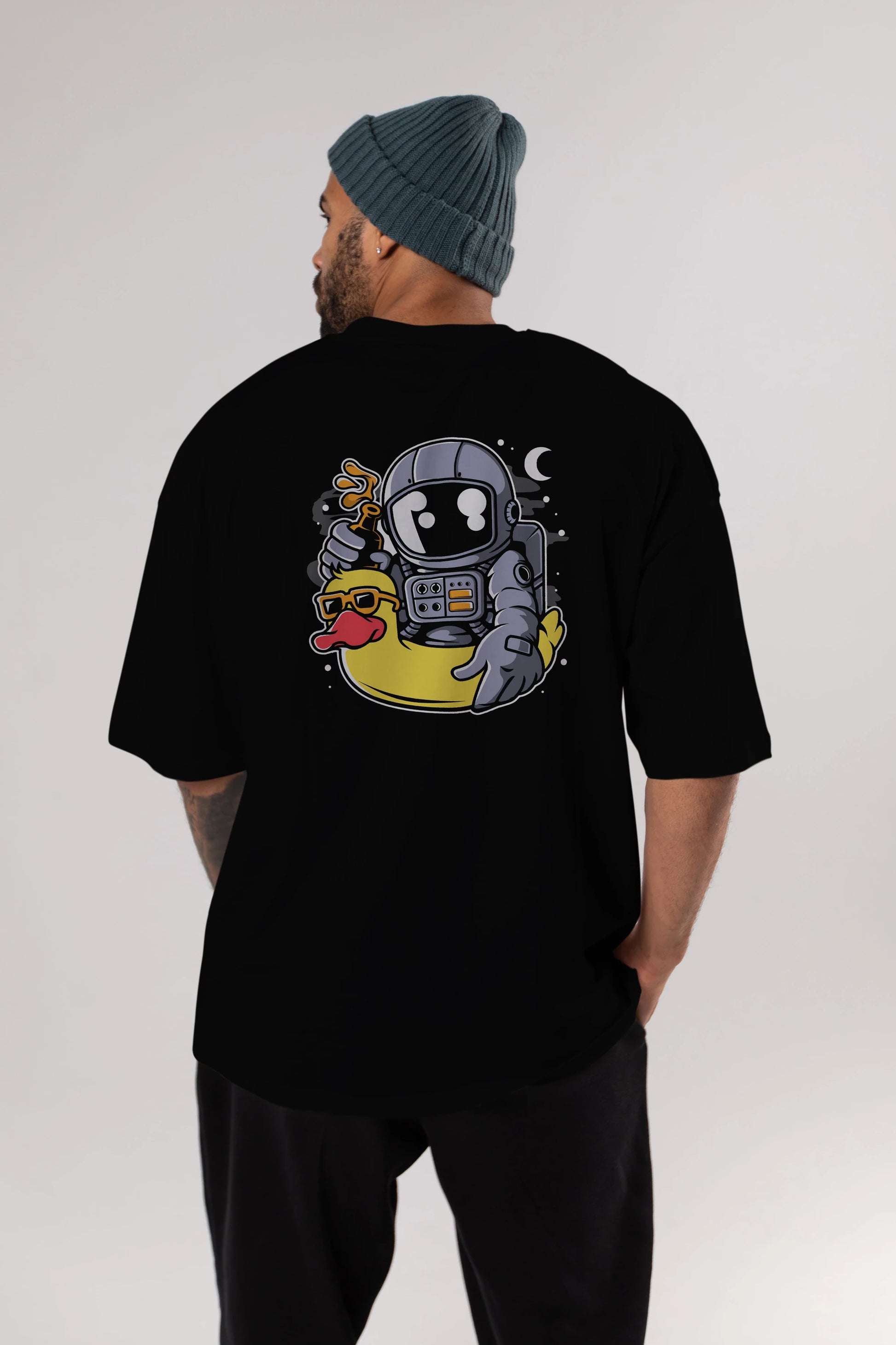 Astronaut Duck Balloon Arka Baskılı Oversize t-shirt Erkek Kadın Unisex