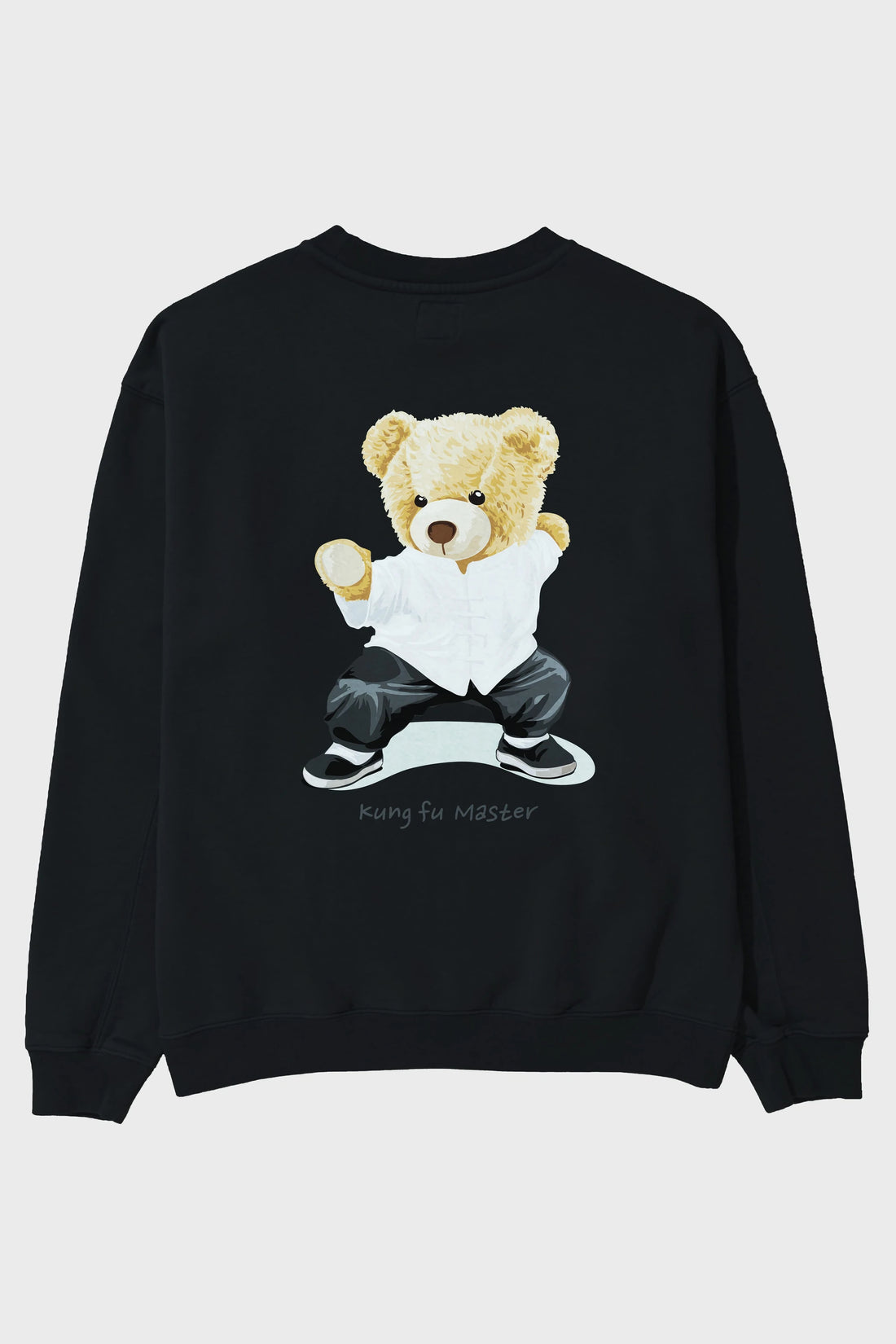 Teddy Bear Kung Fu Master Arka Baskılı Oversize Sweatshirt Erkek Kadın Unisex