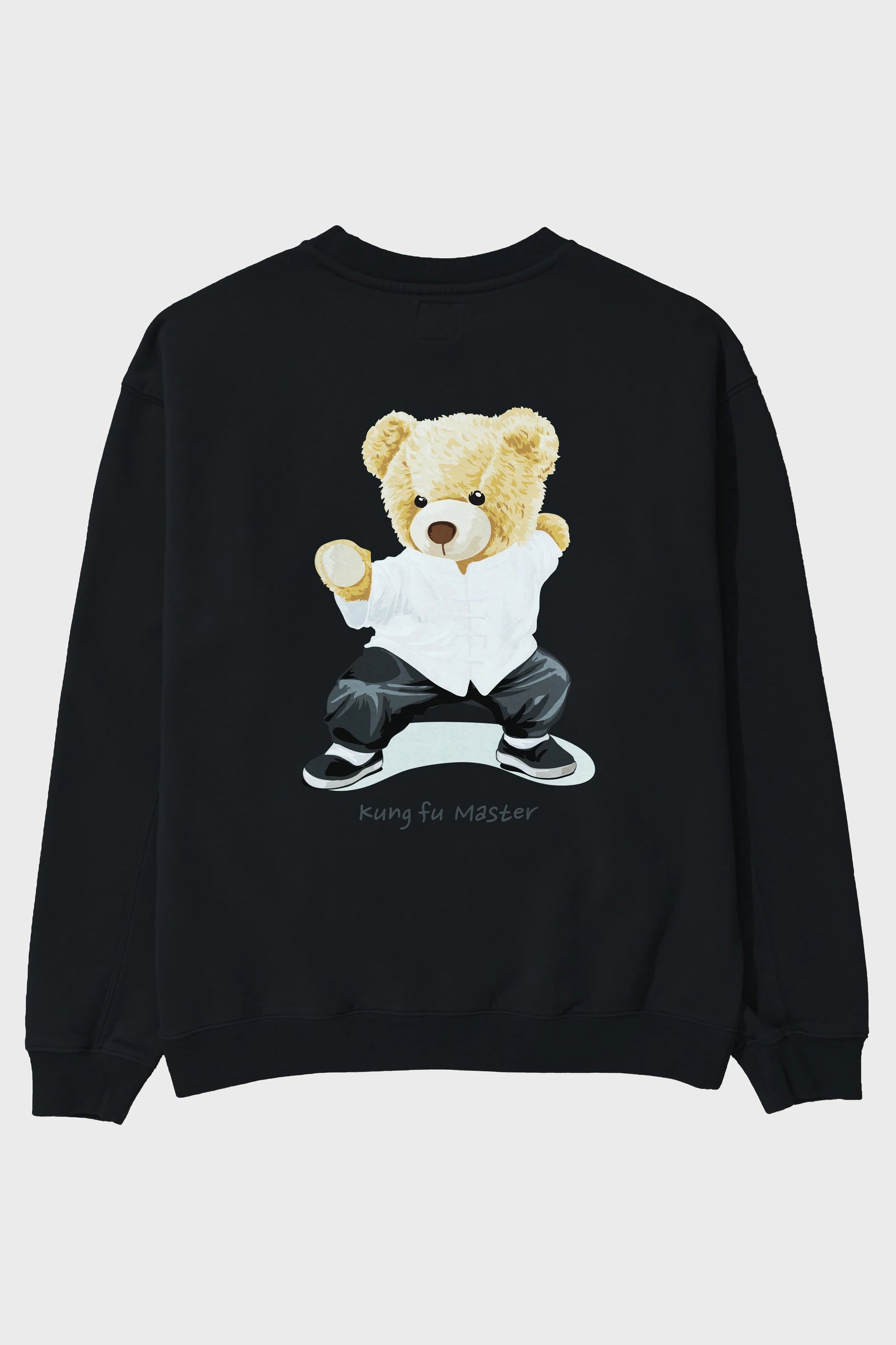 Teddy Bear Kung Fu Master Arka Baskılı Oversize Sweatshirt Erkek Kadın Unisex