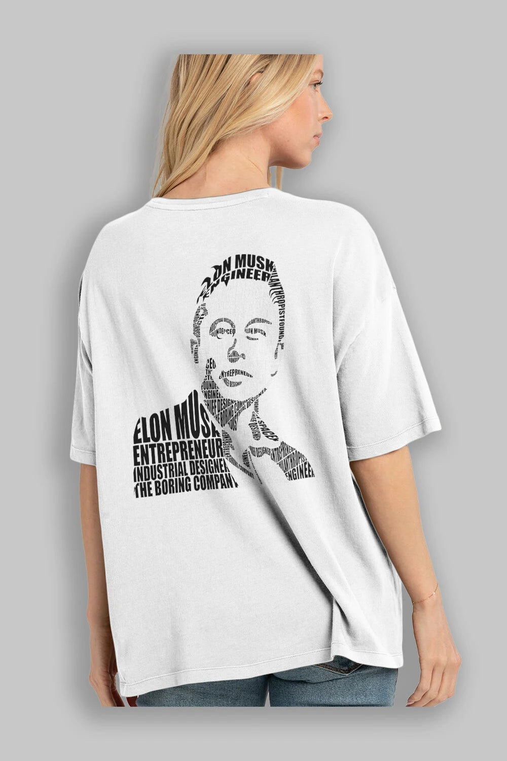 Elon Musk Calligram Arka Baskılı Oversize t-shirt %100 pamuk Erkek Kadın Unisex
