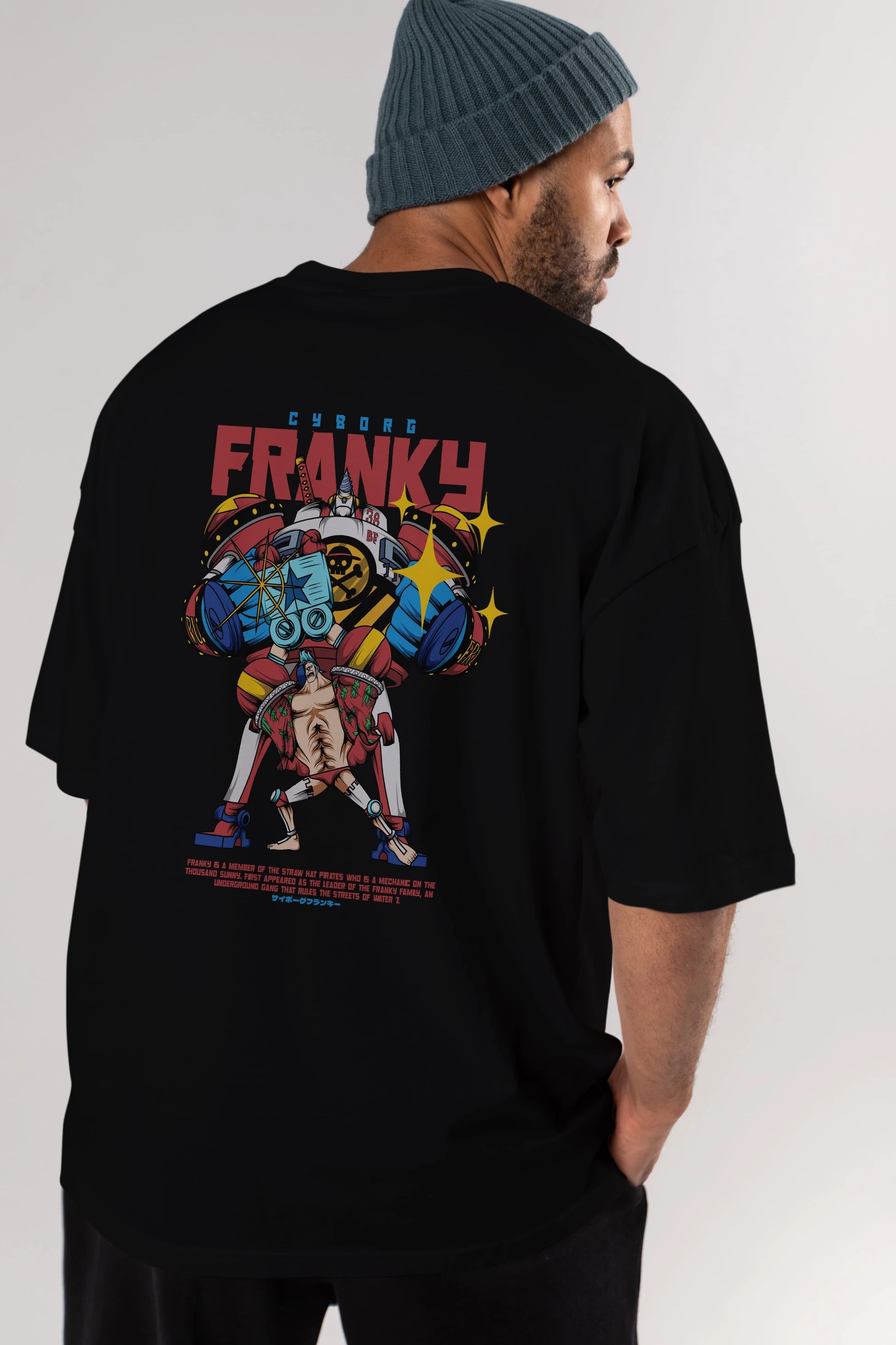 Cyborg Franky Anime Arka Baskılı Oversize t-shirt Erkek Kadın Unisex