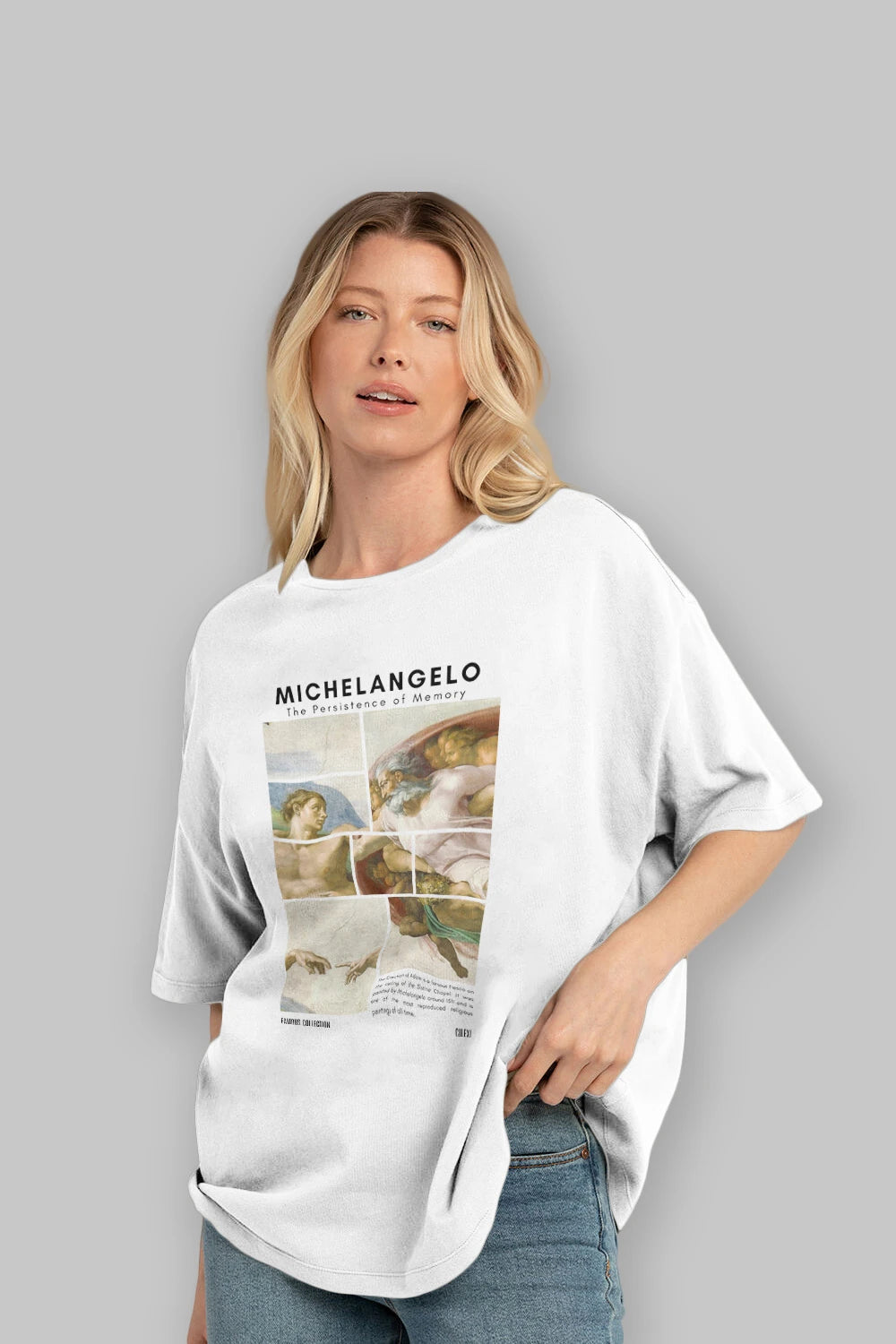 Michelangelo ön Baskılı Oversize t-shirt Erkek Kadın Bisiklet Yaka Pamuk tişort