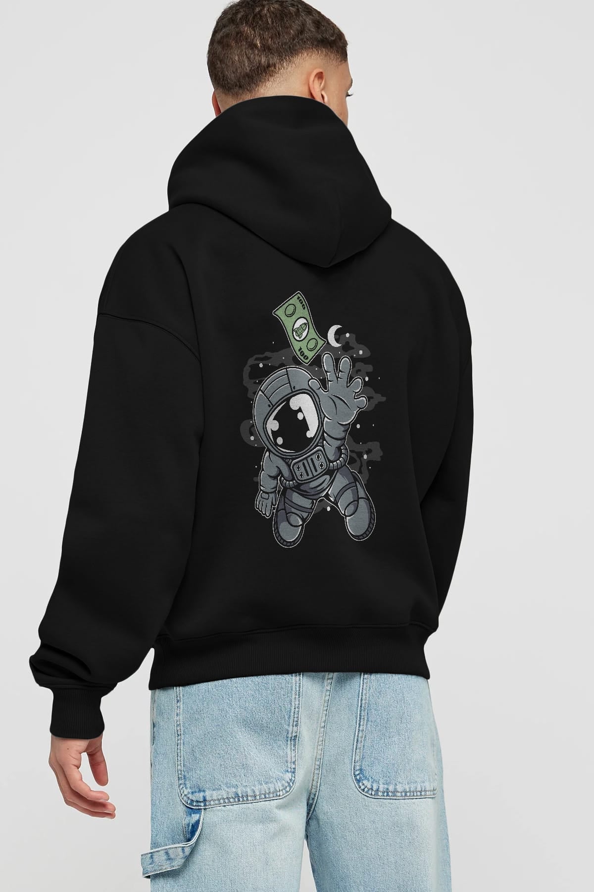 Astronaut Dollar Arka Baskılı Hoodie Oversize Kapüşonlu Sweatshirt Erkek Kadın Unisex