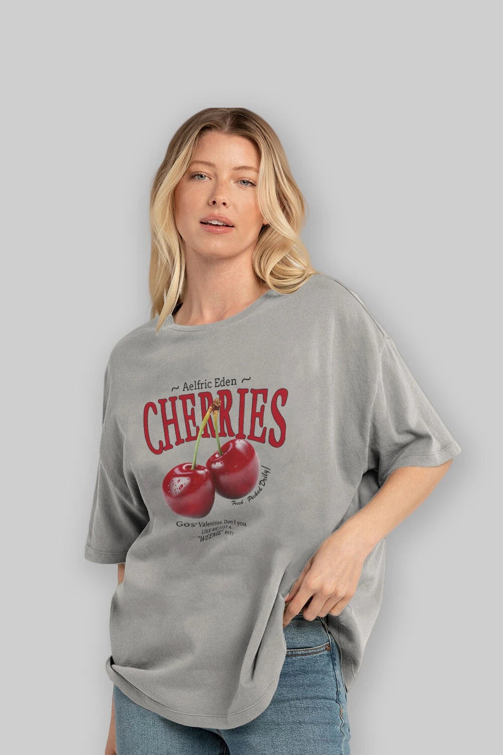 Cherry Cherries Ön Baskılı Oversize t-shirt Erkek Kadın Pamuk Bisiklet Yaka tişort