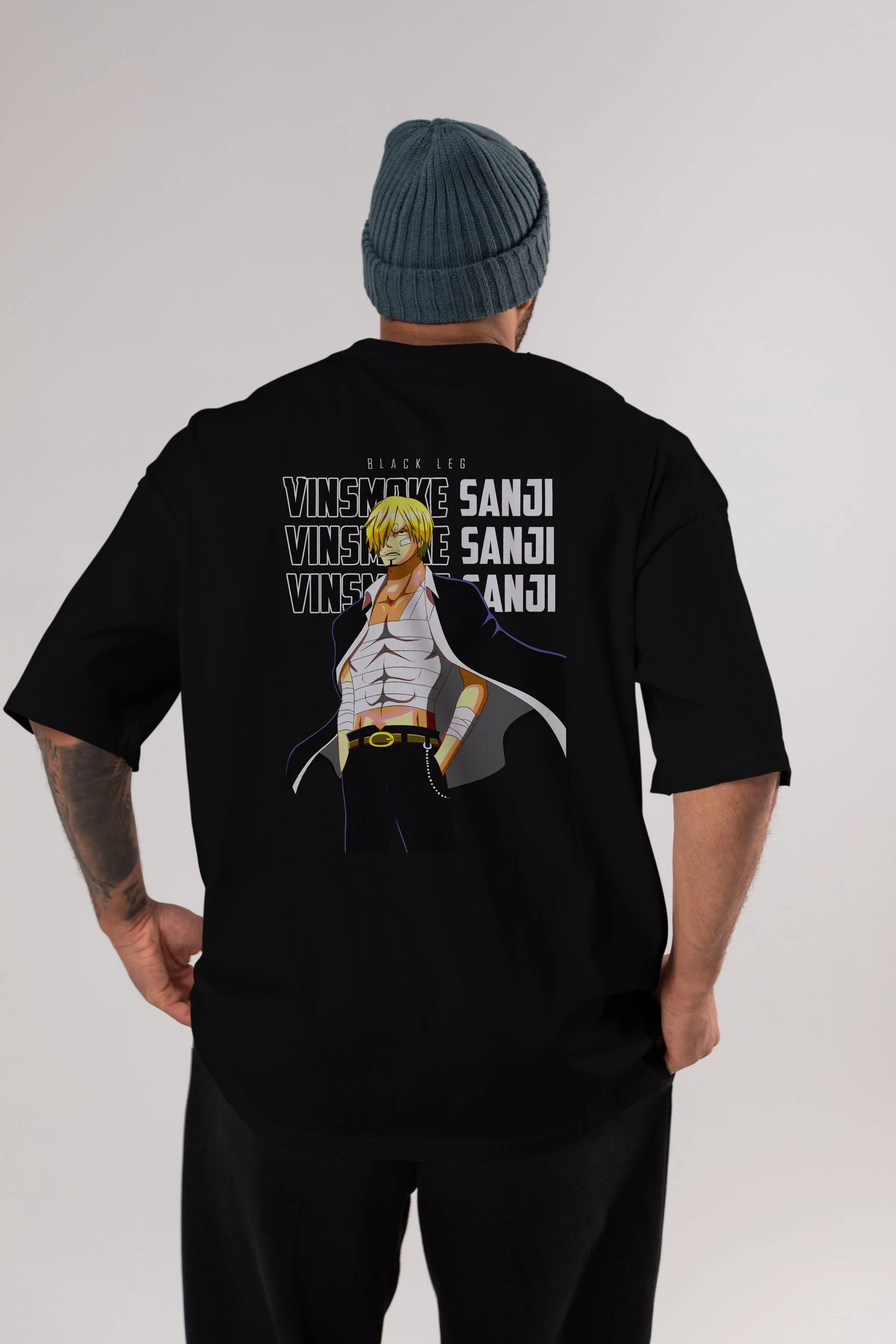 Sanji Anime Arka Baskılı Oversize t-shirt Erkek Kadın Unisex %100 pamuk tişort