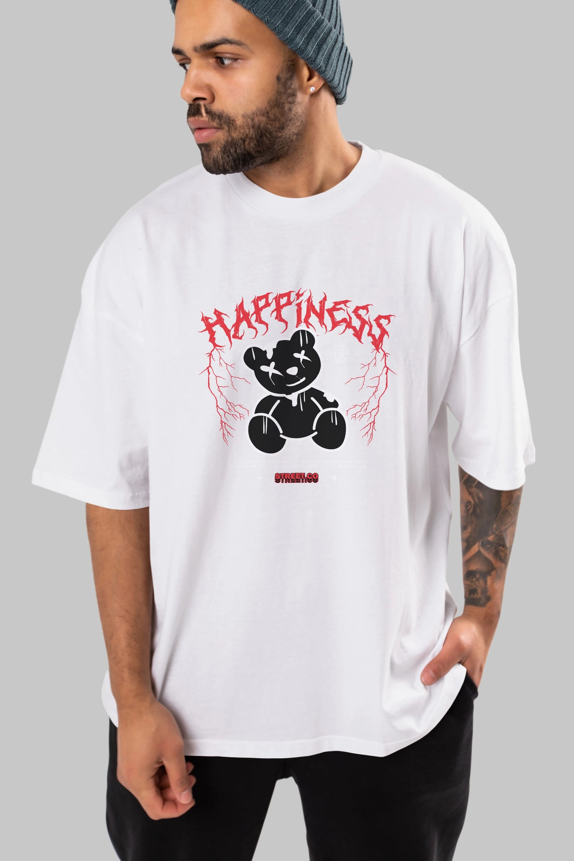 Happiness Bear Ön Baskılı Oversize t-shirt Erkek Kadın Unisex