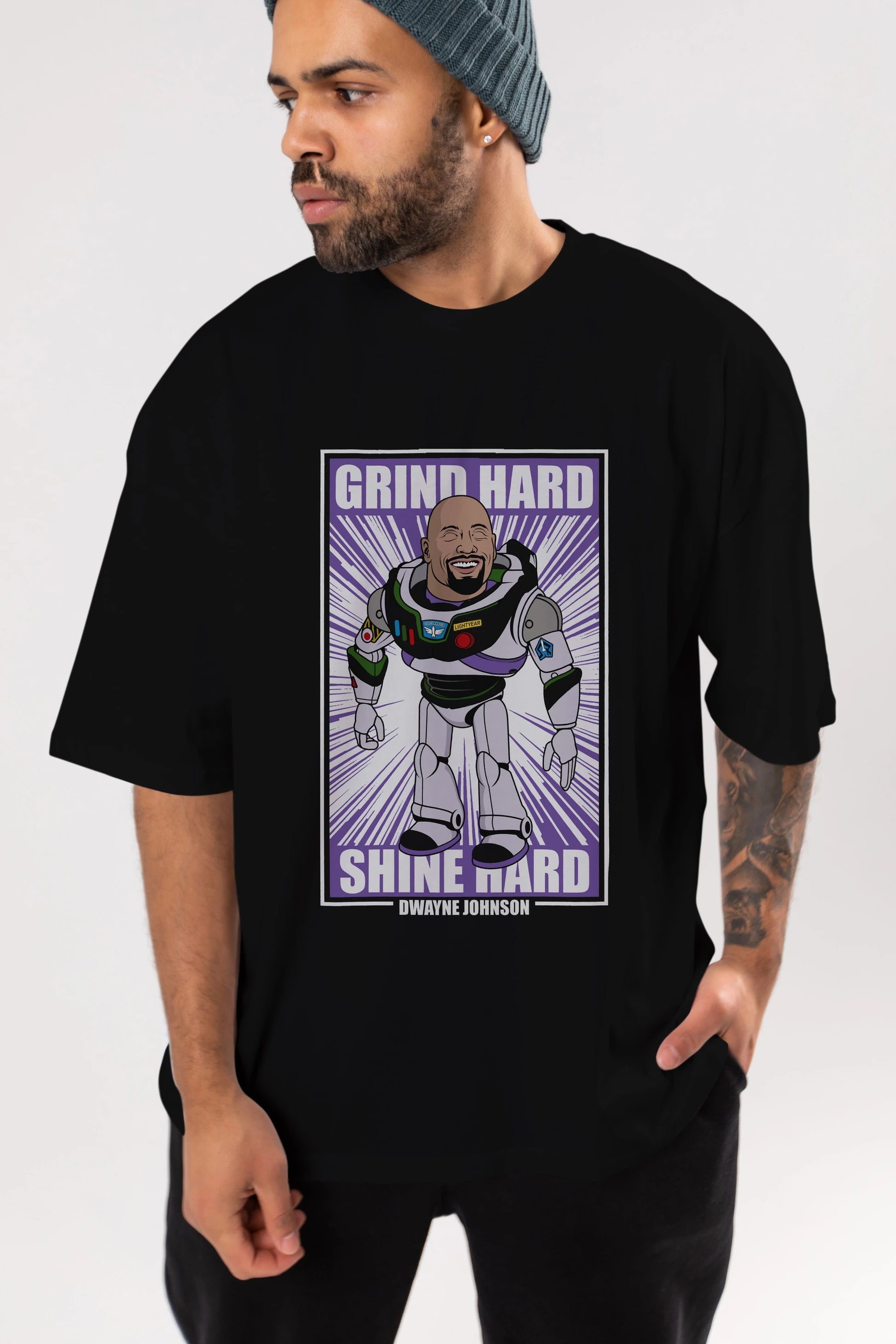 Dwayne Johnson Buzz Lightyear Ön Baskılı Oversize t-shirt Erkek Kadın Unisex %100 Pamuk tişort