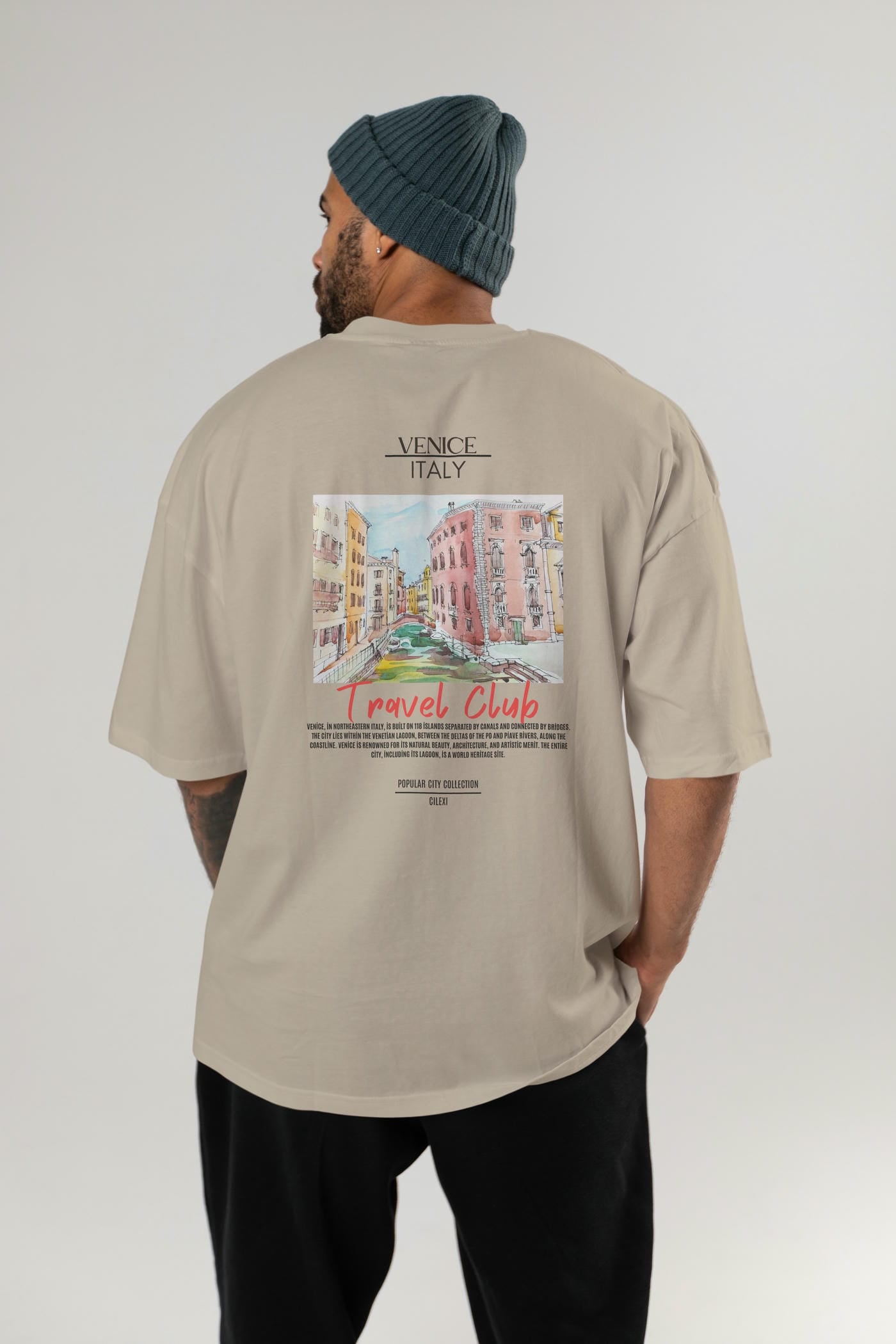 Venice İtaly Arka Baskılı Oversize t-shirt Erkek Kadın Pamuk Bisiklet Yaka tişort