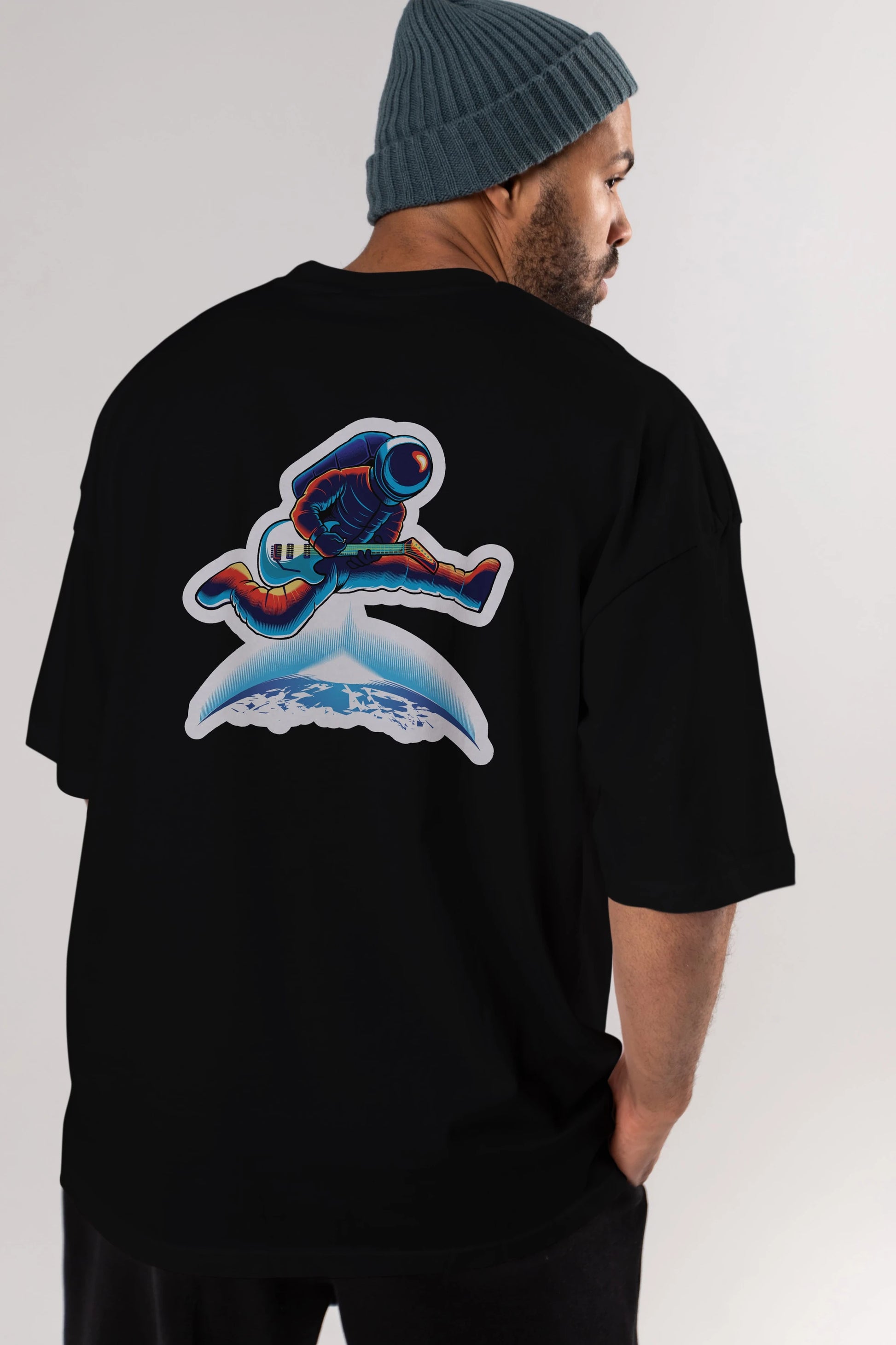 Astroguitar Sticker Arka Baskılı Oversize t-shirt Erkek Kadın Unisex