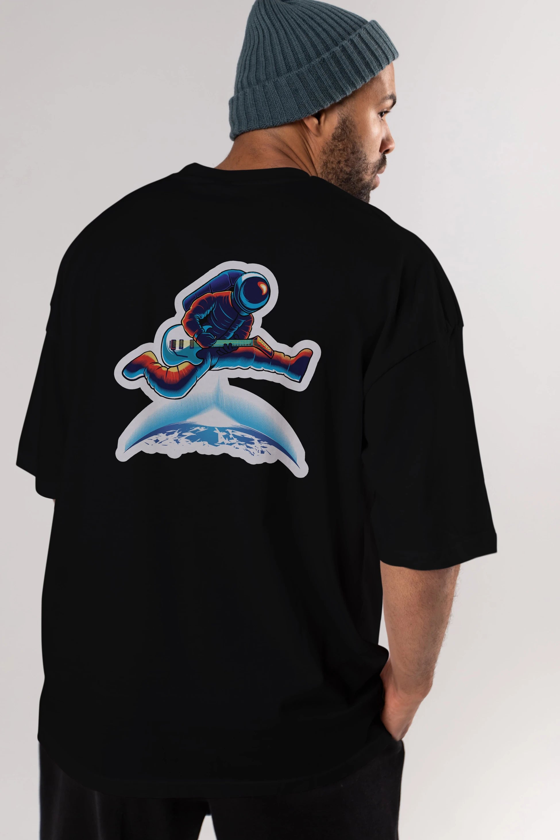 Astroguitar Sticker Arka Baskılı Oversize t-shirt Erkek Kadın Unisex