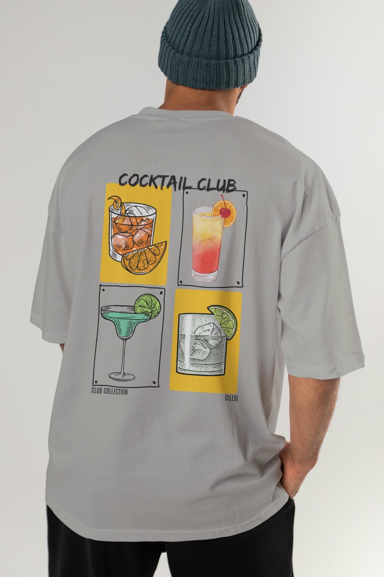 Cocktail Club Arka Baskılı Oversize t-shirt Erkek Kadın %100 Pamuk Bisiklet Yaka tişort