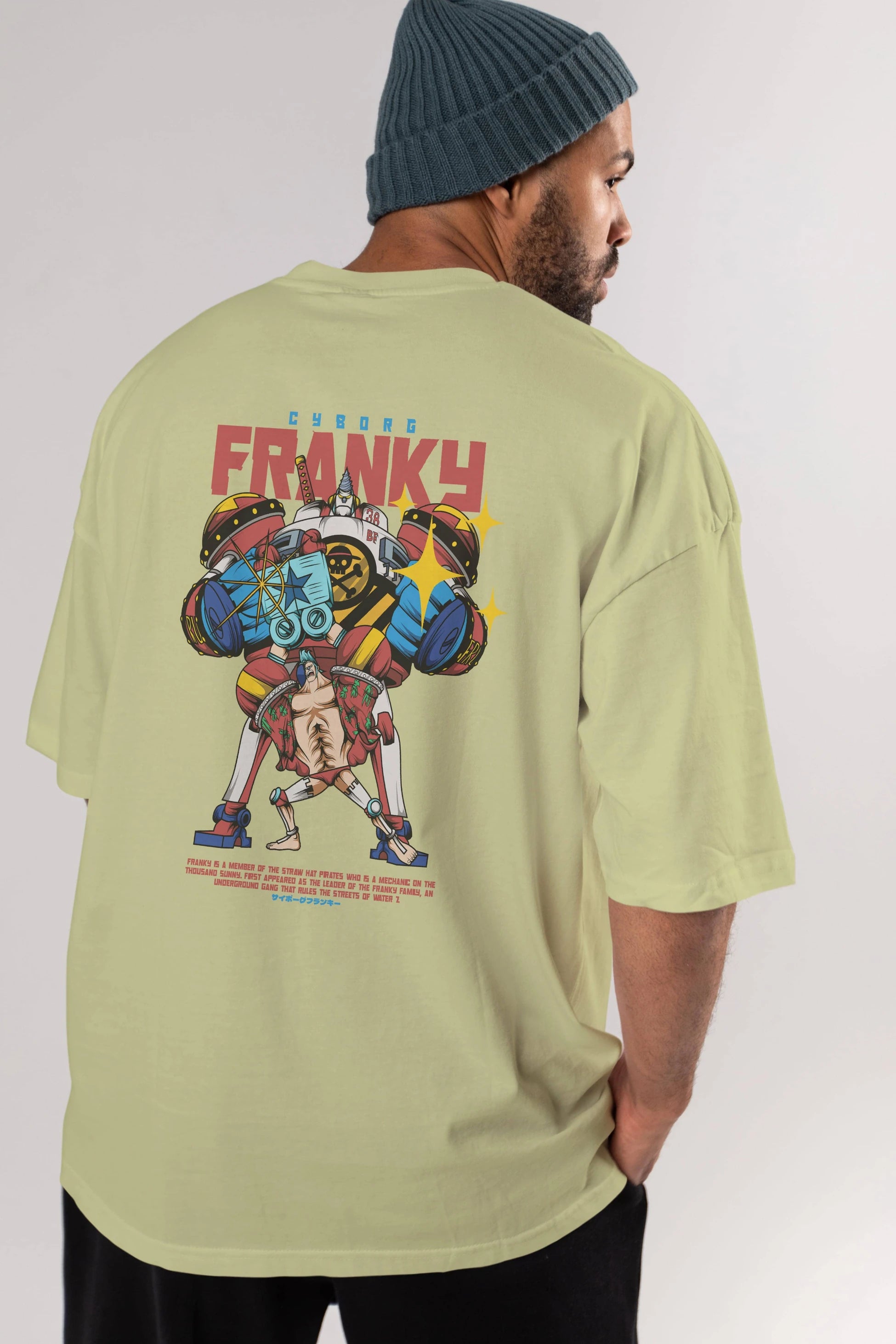Cyborg Franky Anime Arka Baskılı Oversize t-shirt Erkek Kadın Unisex