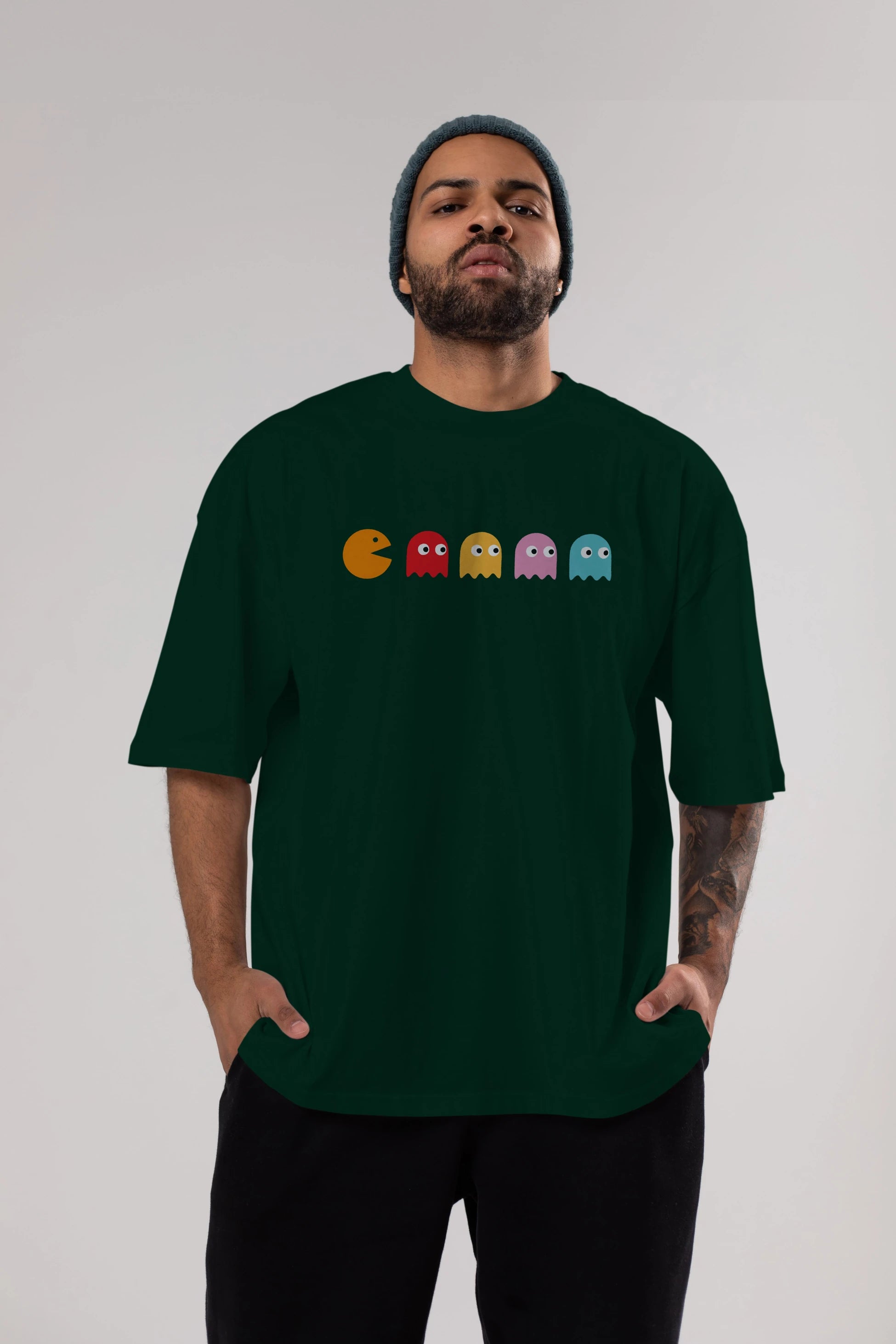 Pac-Man game Ön Baskılı Oversize t-shirt %100 pamuk Erkek Kadın Unisex