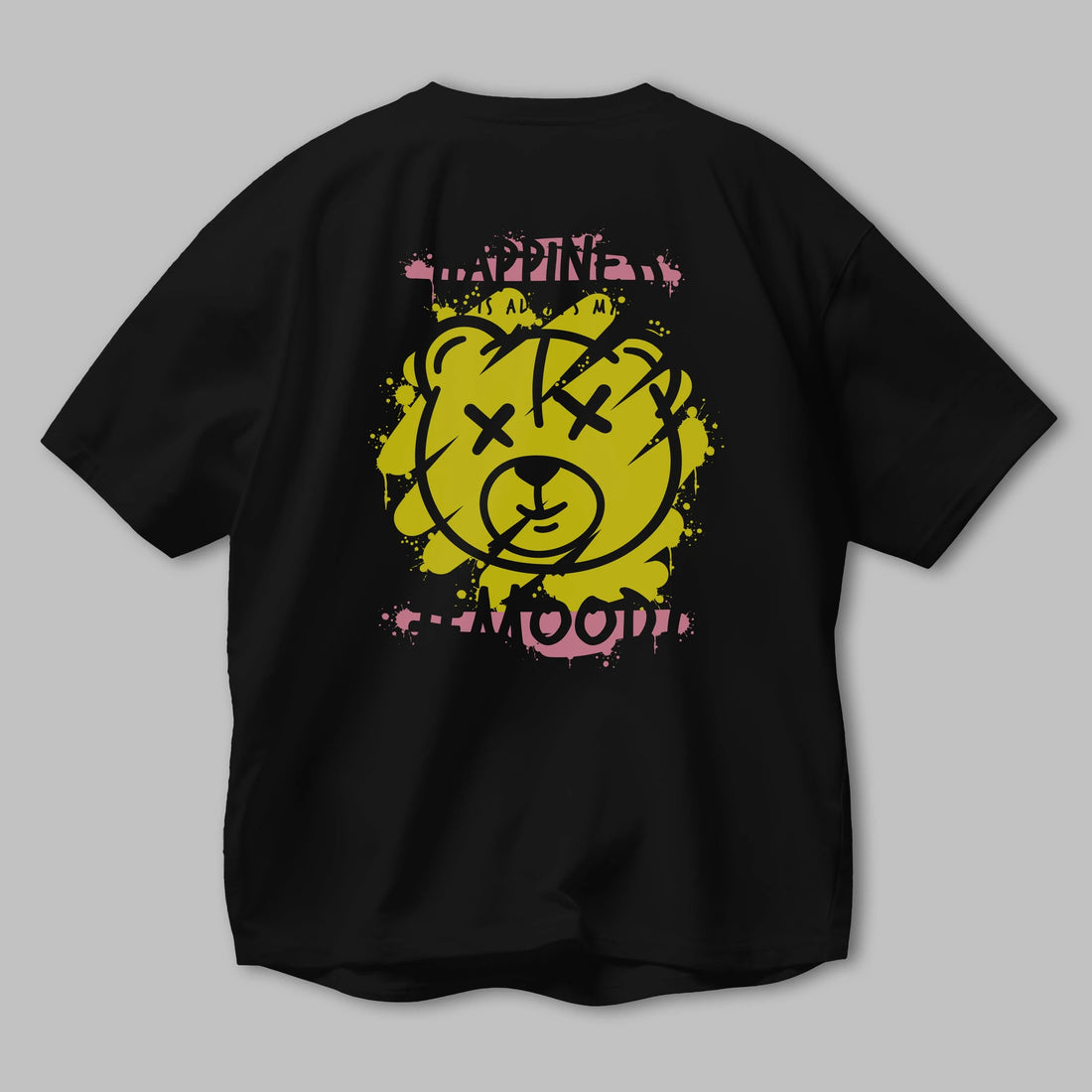 Happiness Mood Bear Arka Baskılı Oversize t-shirt Erkek Kadın Unisex