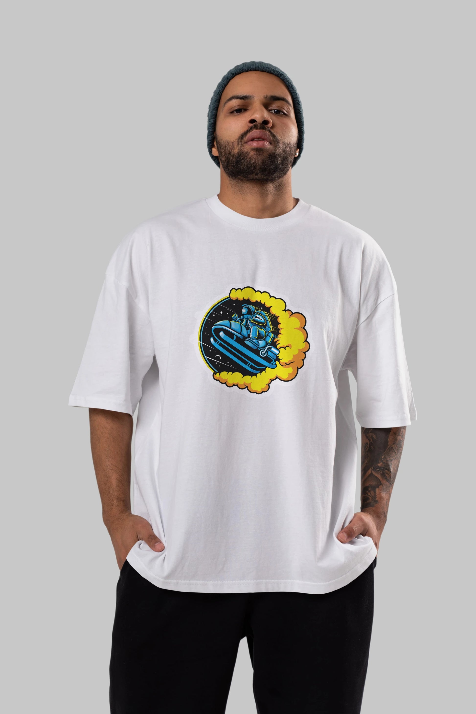 Astrojump with Snowmobile Sticker Ön Baskılı Oversize t-shirt Erkek Kadın Unisex