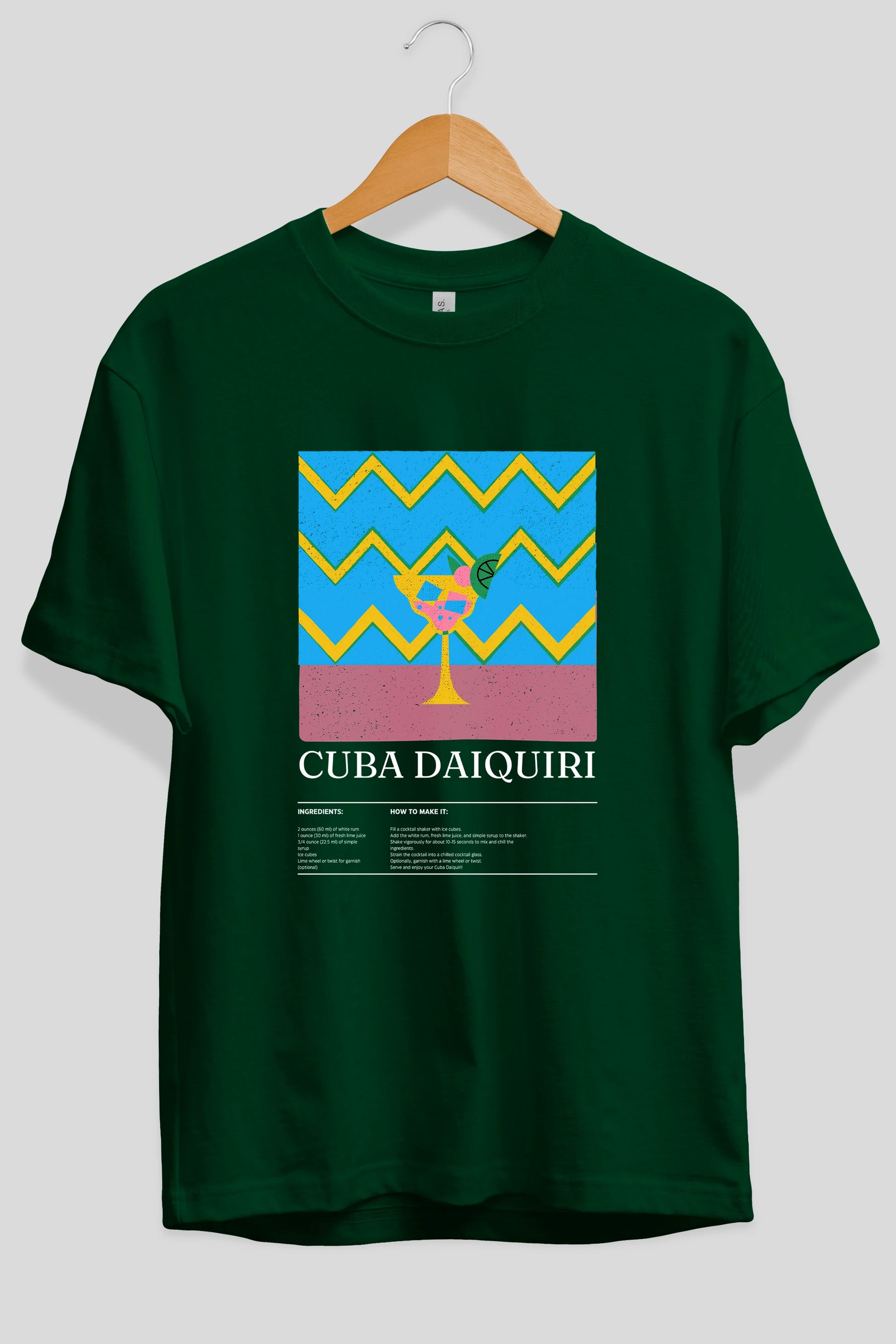 Cuba Daiquiri Kokteyl Ön Baskılı Oversize t-shirt Erkek Kadın %100 Pamuk Bisiklet Yaka tişort