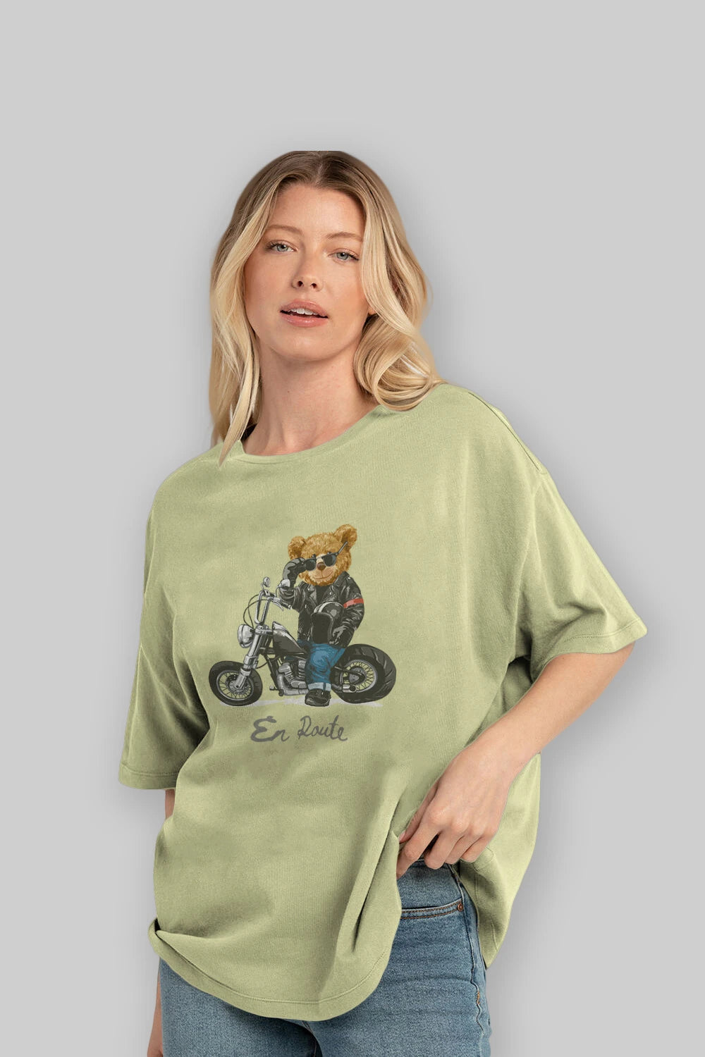 Teddy Bear En Route Ön Baskılı Oversize t-shirt Erkek Kadın Unisex %100 Pamuk