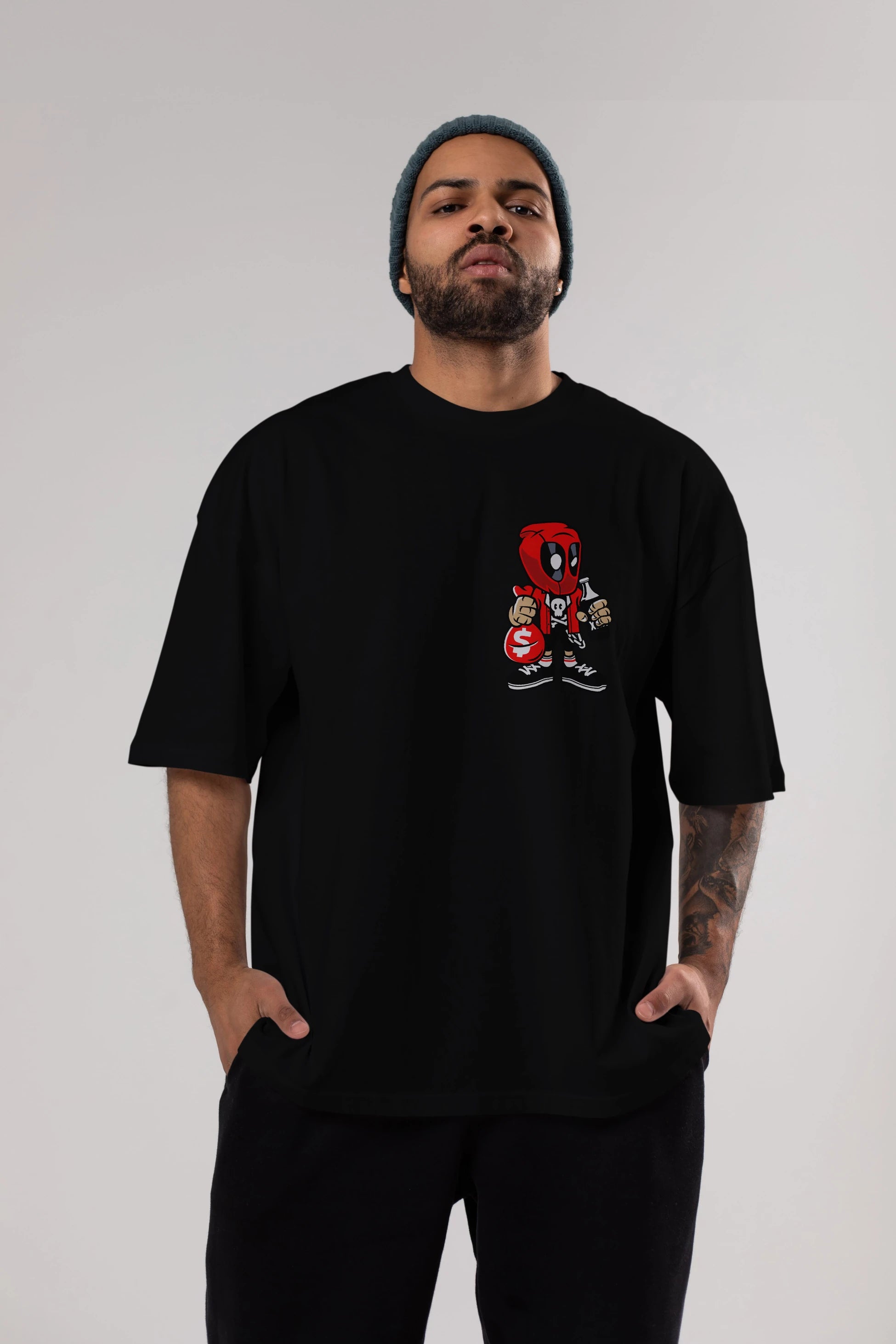 Deadpool (20) Ön Sol Baskılı Oversize t-shirt Erkek Kadın Unisex %100 Pamuk Bisiklet Yaka tişort