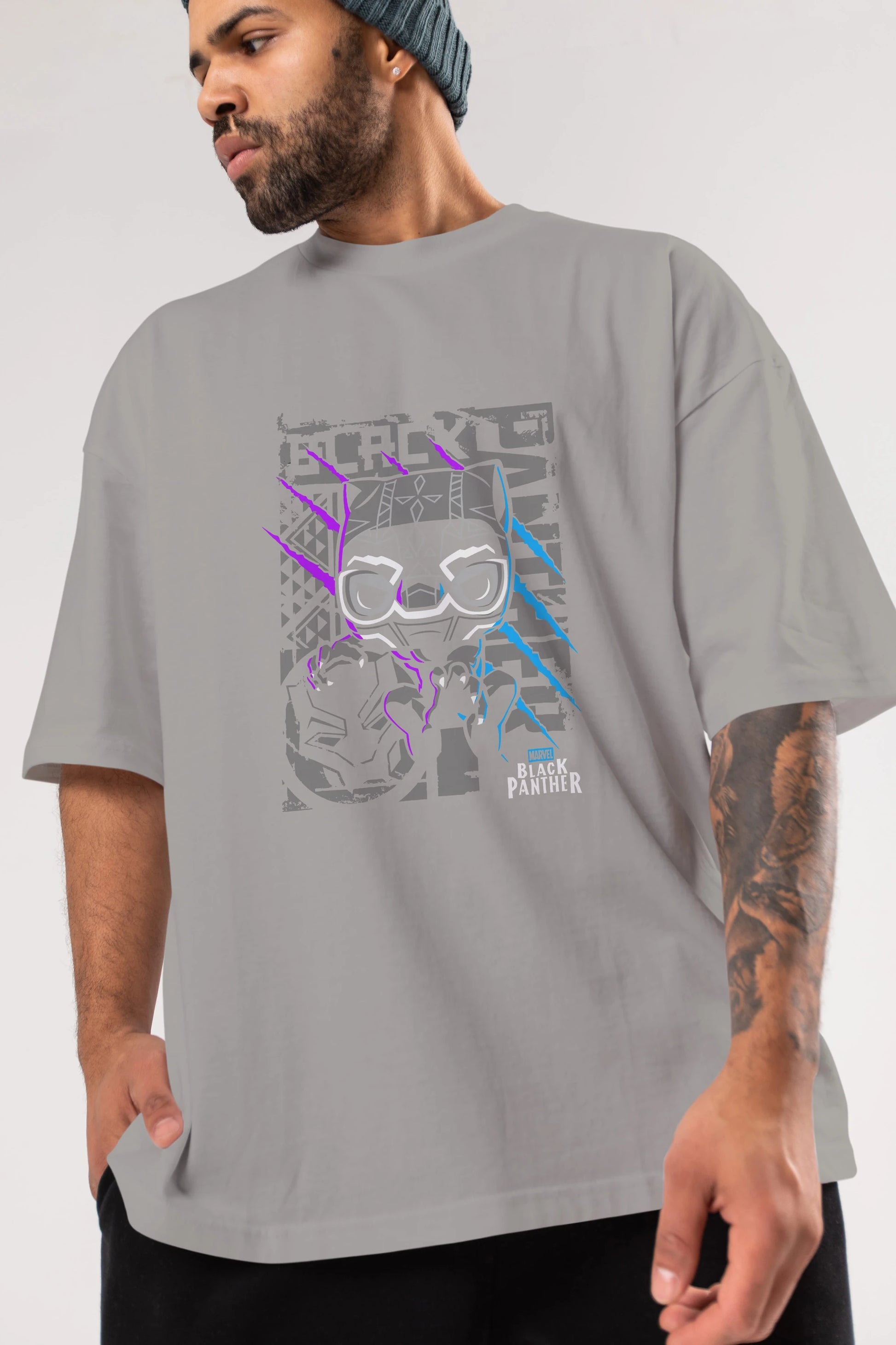 Black Panther Ön Baskılı Oversize t-shirt Erkek Kadın Unisex %100 Pamuk Bisiklet Yaka tişort