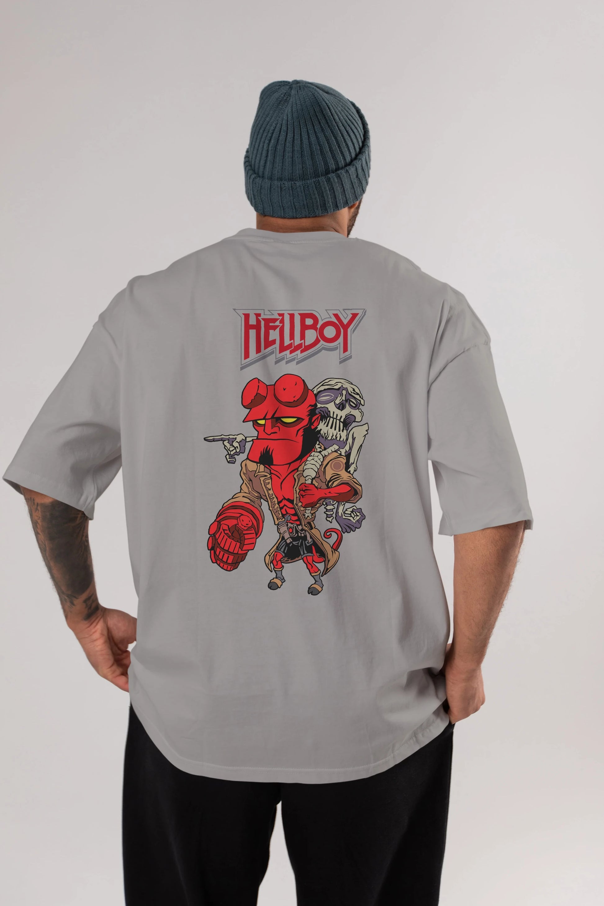 Hellboy (2) Arka Baskılı Oversize t-shirt Erkek Kadın Unisex %100 Pamuk Bisiklet Yaka tişort