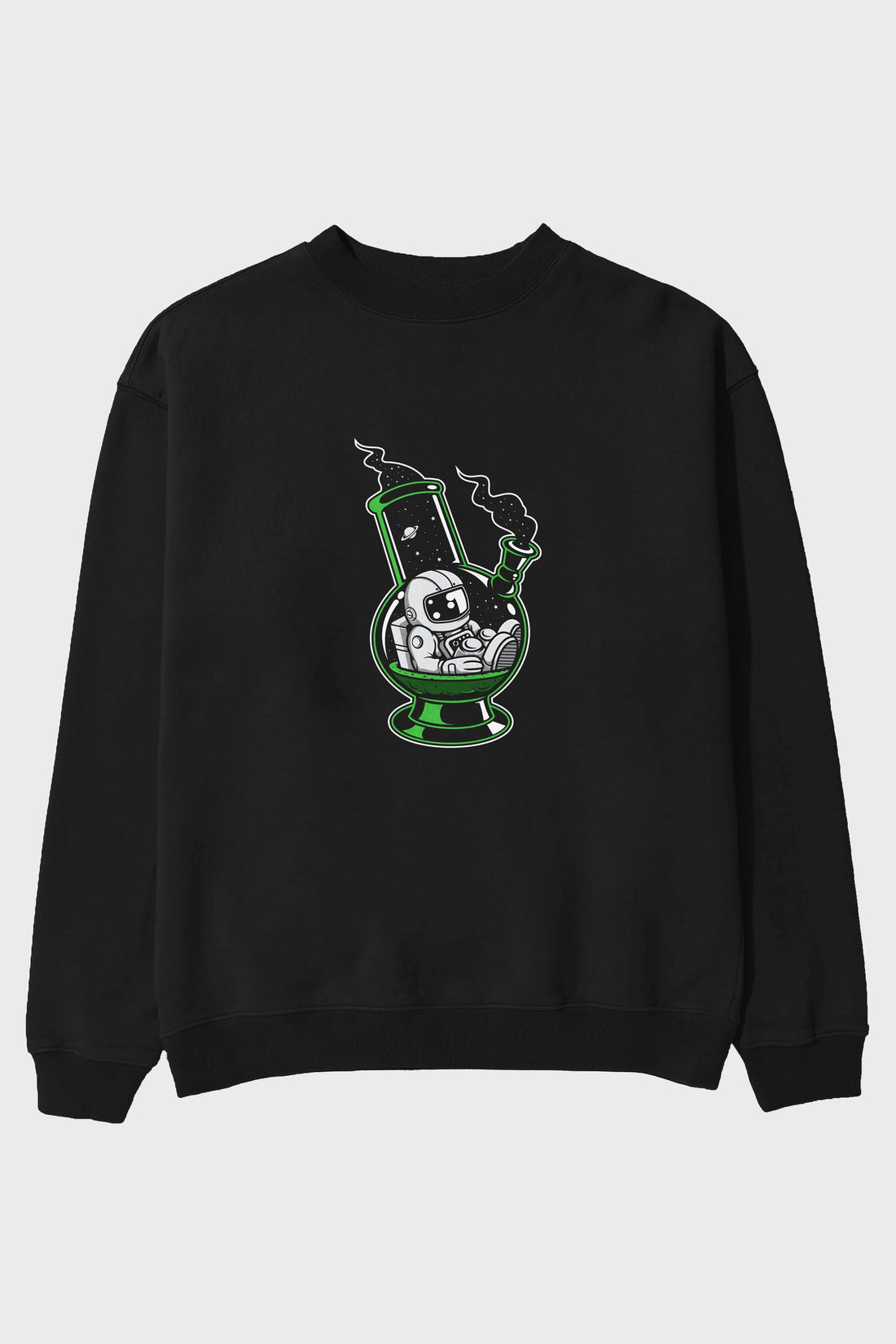 Astronaut Bong Ön Baskılı Oversize Sweatshirt Erkek Kadın Unisex