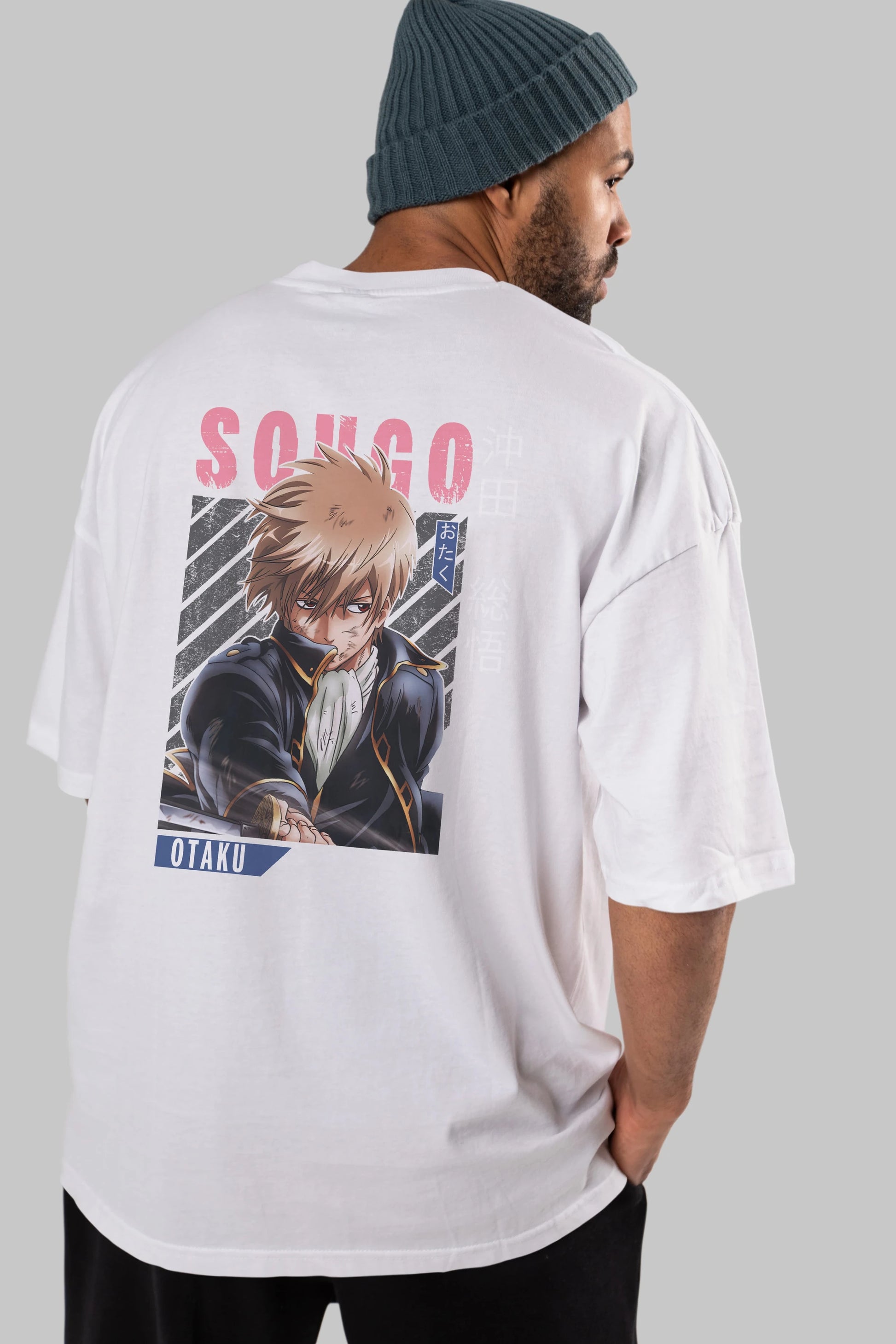 Sougo Okita GINTAMA Anime Arka Baskılı Oversize t-shirt Erkek Kadın Unisex