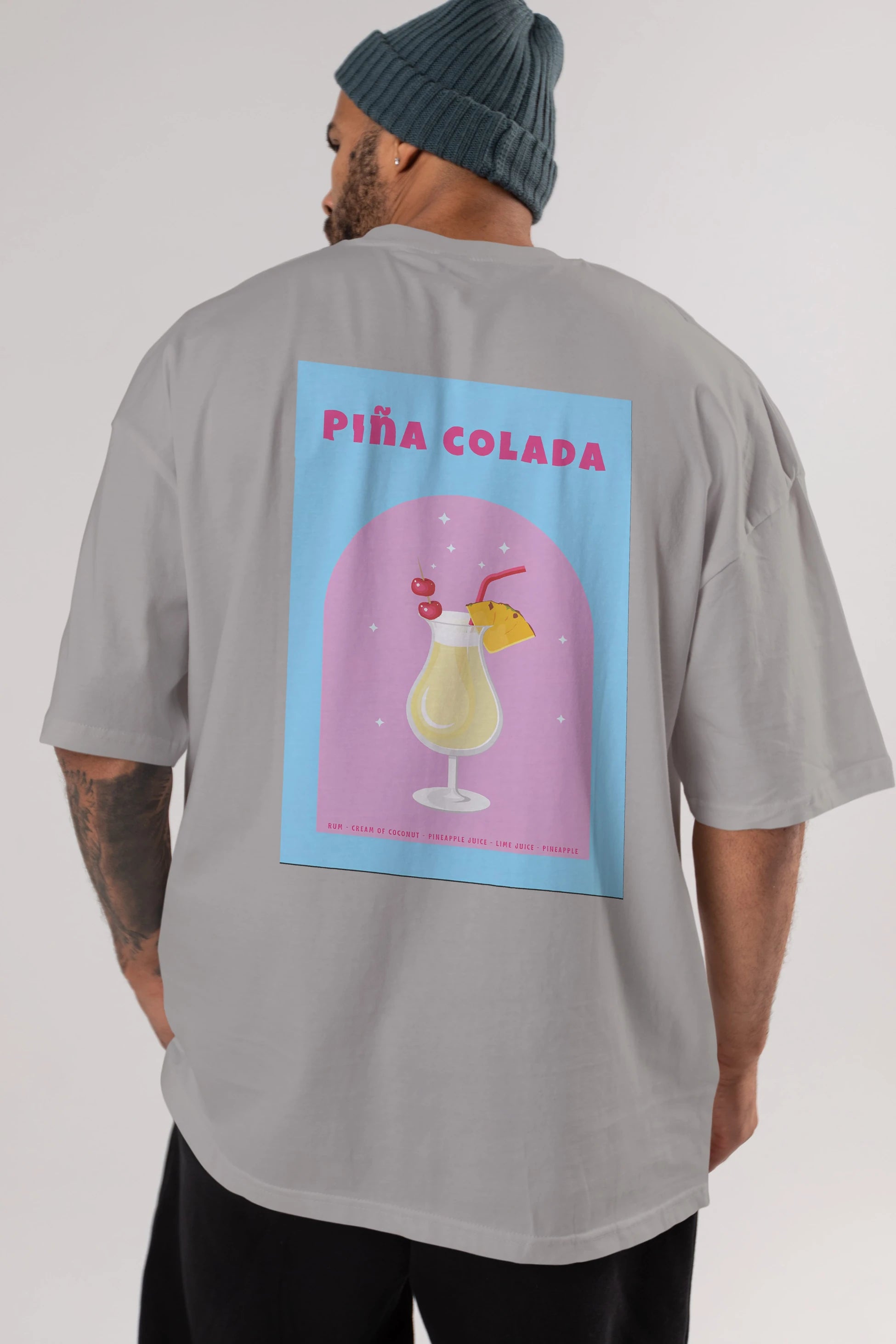 Pina Colada 2 Arka Baskılı Oversize t-shirt Erkek Kadın Unisex %100 Pamuk Bisiklet Yaka tişort