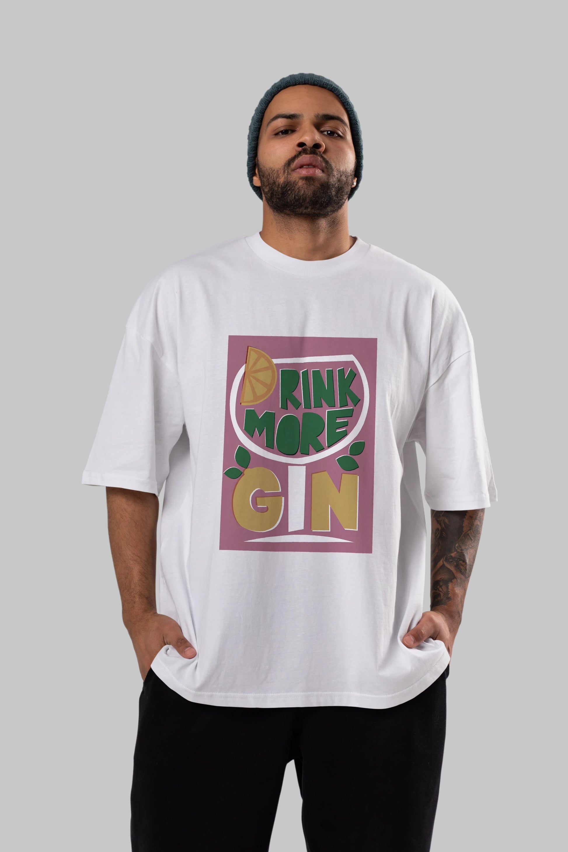 Drink More Gin Ön Baskılı Oversize t-shirt Erkek Kadın Unisex %100 Pamuk Bisiklet Yaka tişort