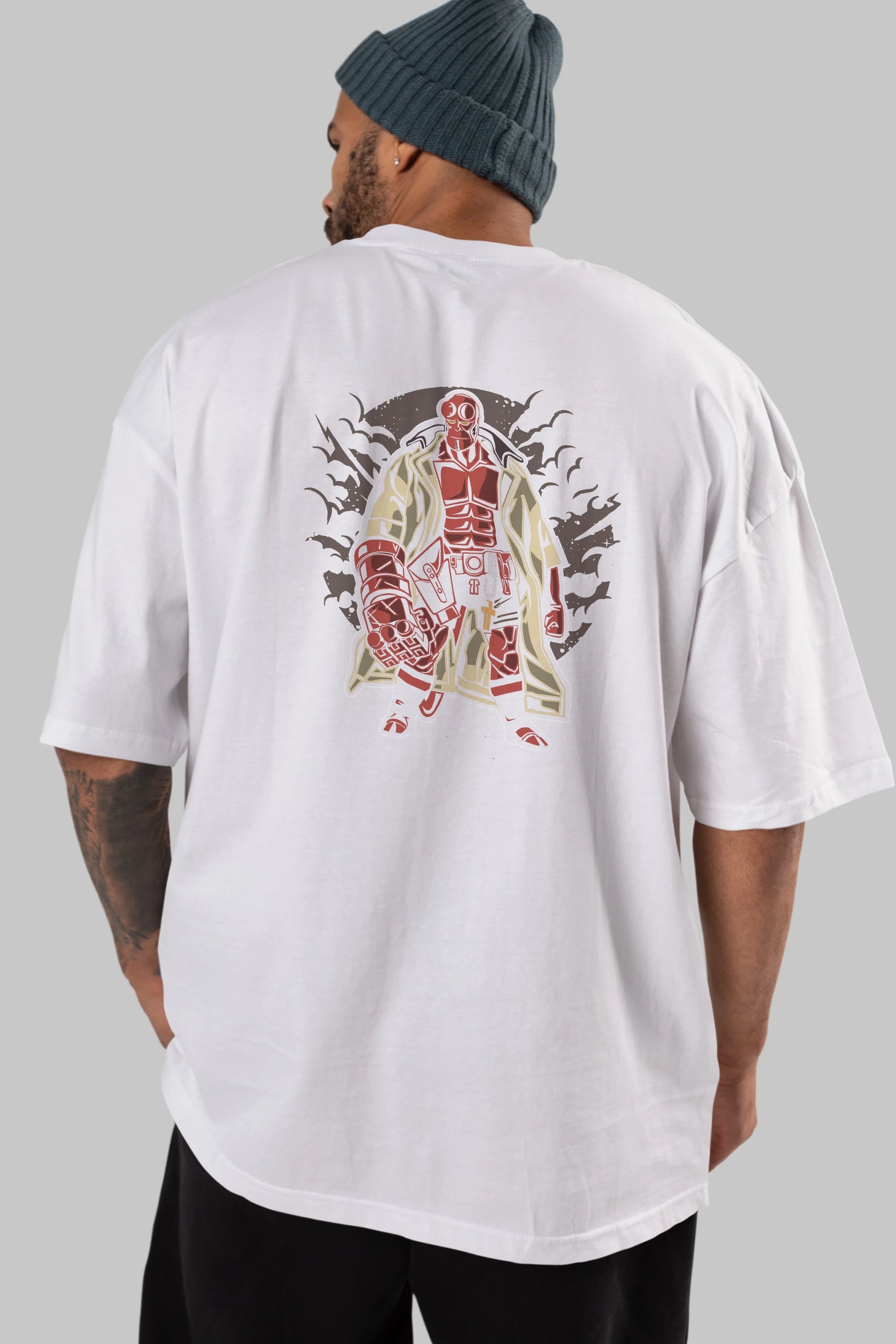 Hellboy Arka Baskılı Oversize t-shirt Erkek Kadın Unisex %100 Pamuk