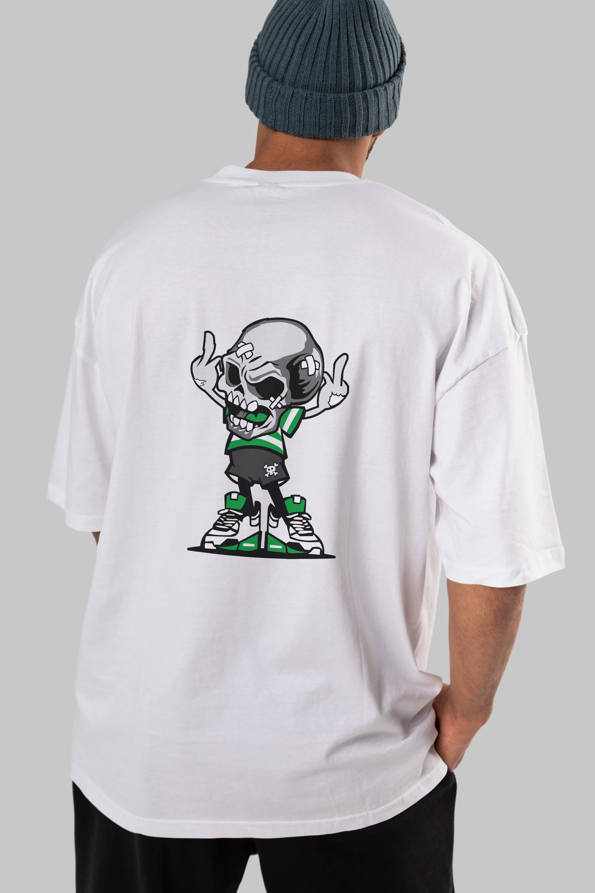 Skull F Hand Arka Baskılı Oversize t-shirt Erkek Kadın Unisex %100 Pamuk tişort