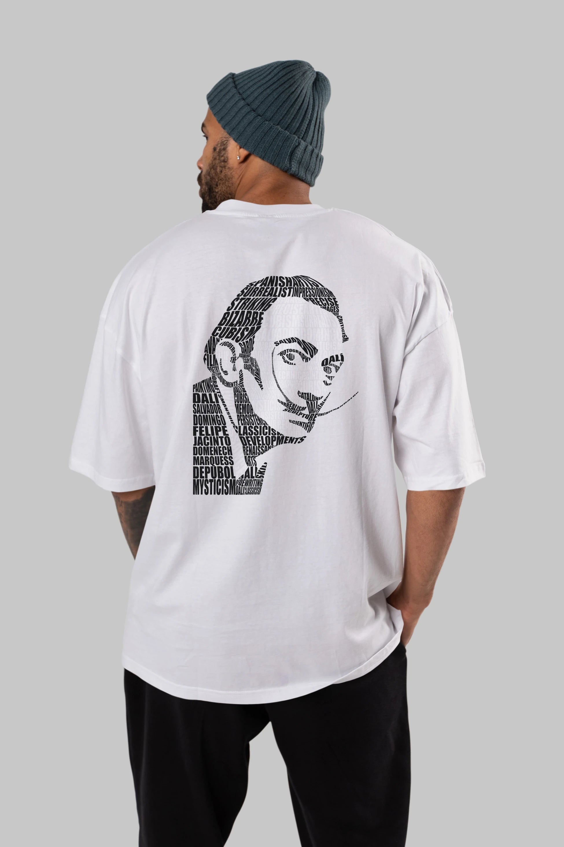 Salvador Dali Calligram Arka Baskılı Oversize t-shirt %100 pamuk Erkek Kadın Unisex