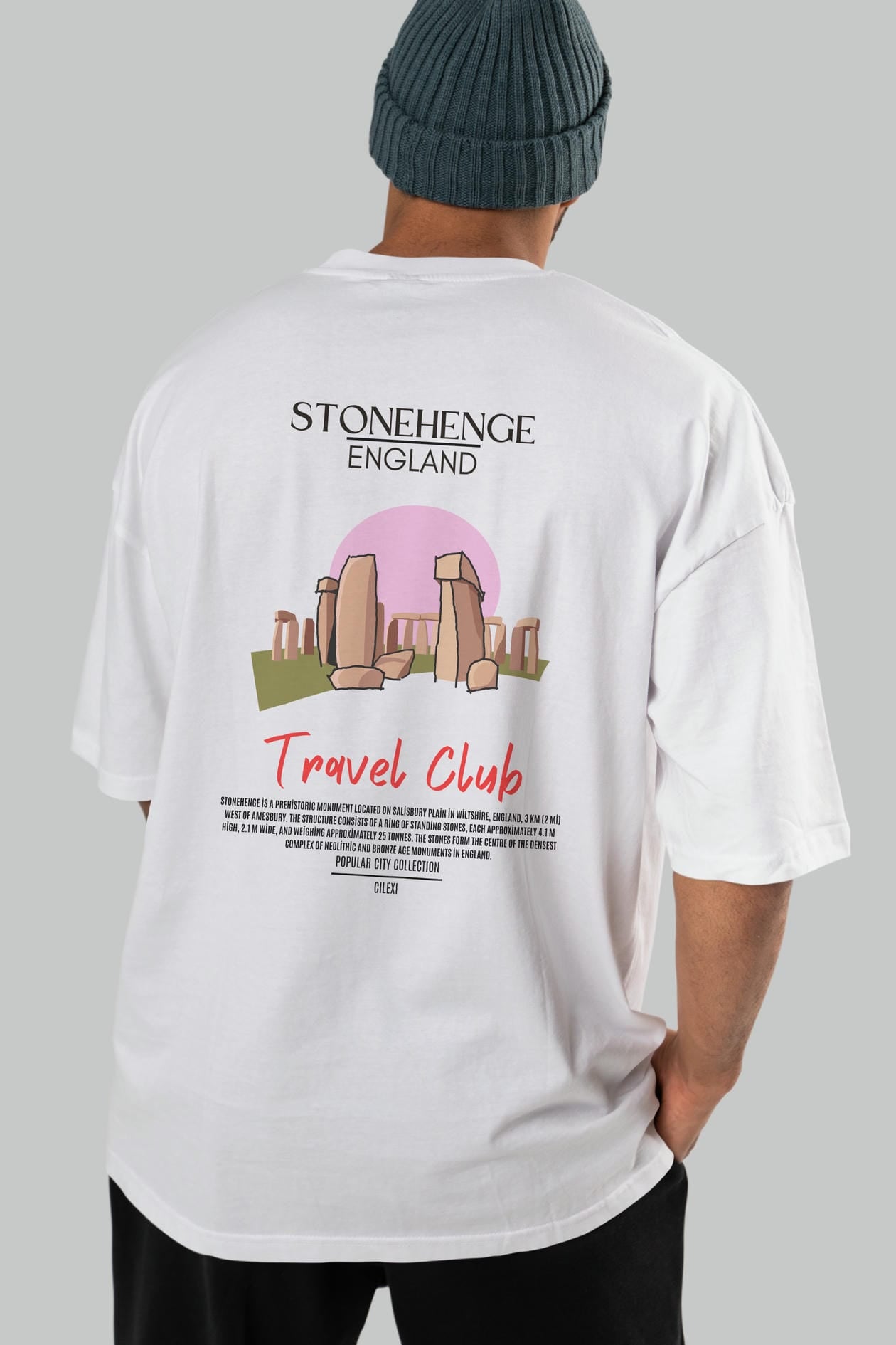 Stonehenge England Arka Baskılı Oversize t-shirt Erkek Kadın Pamuk Bisiklet Yaka tişort