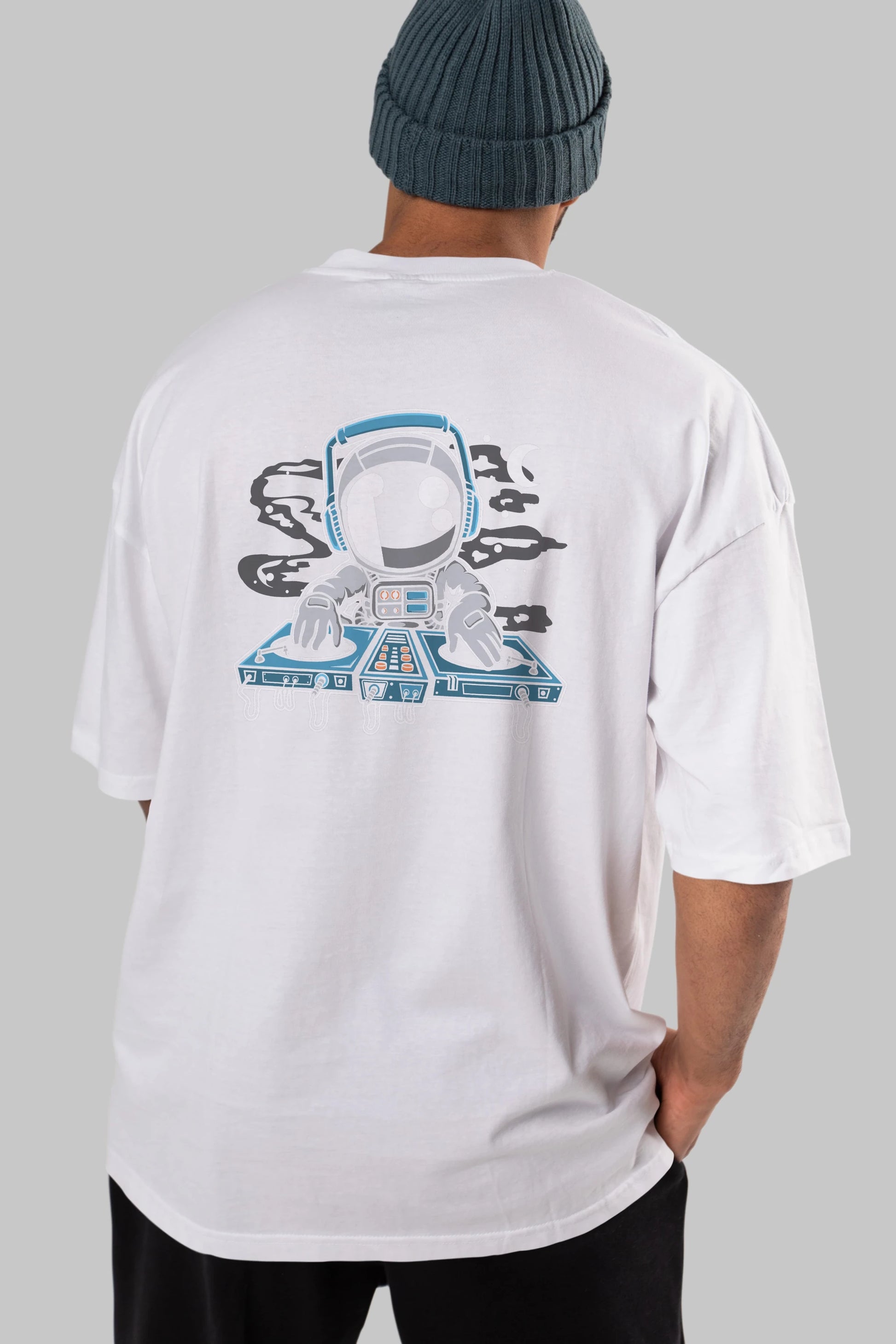 Astronaut Turntable Arka Baskılı Oversize t-shirt Erkek Kadın Unisex